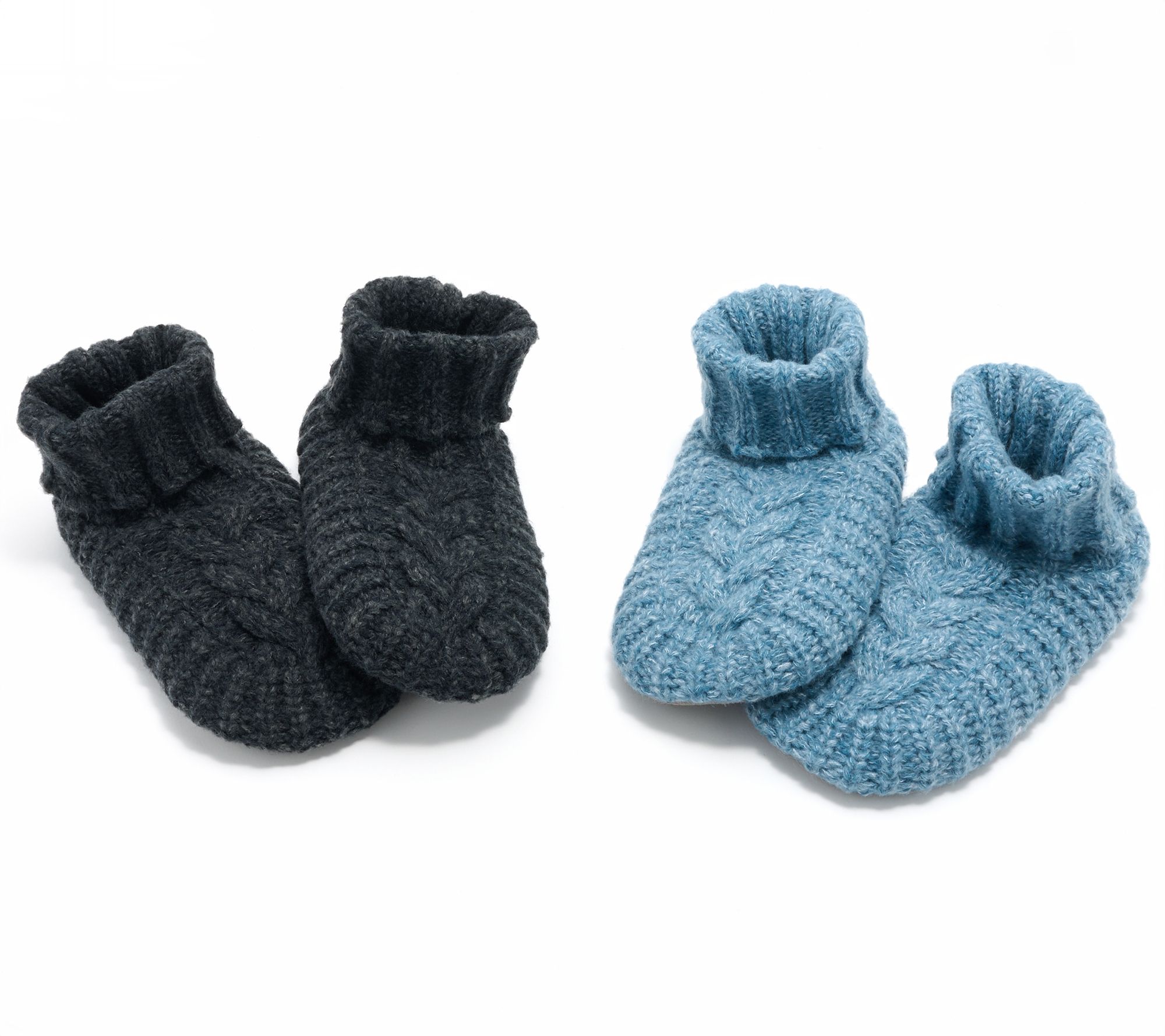 MUK LUKS Set of 2 Shea Butter Infused Cable Knit Fold Over Slipper Sock