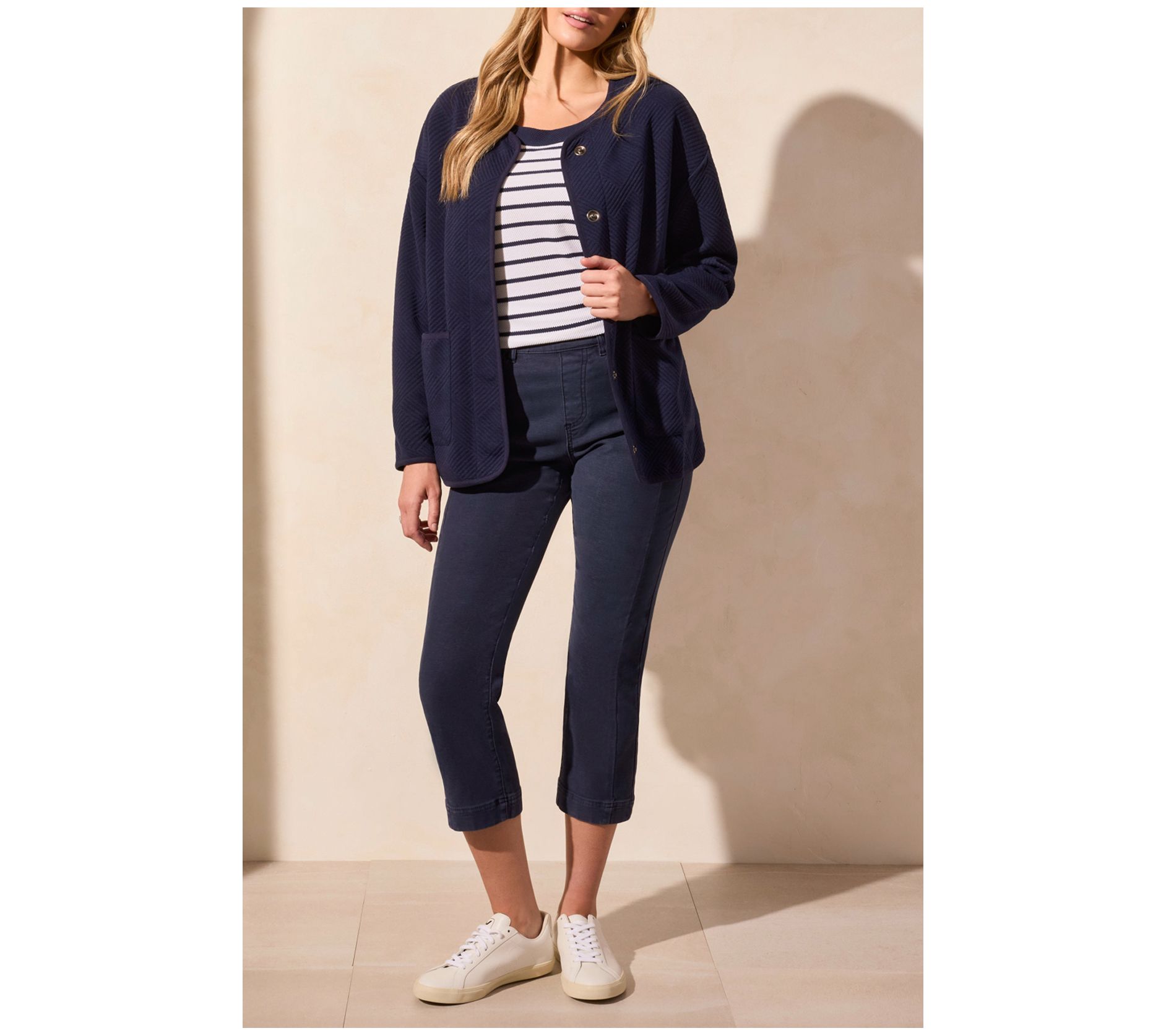 Tribal Quilted Knit Long Sleeve Cardigan With Front Pockets