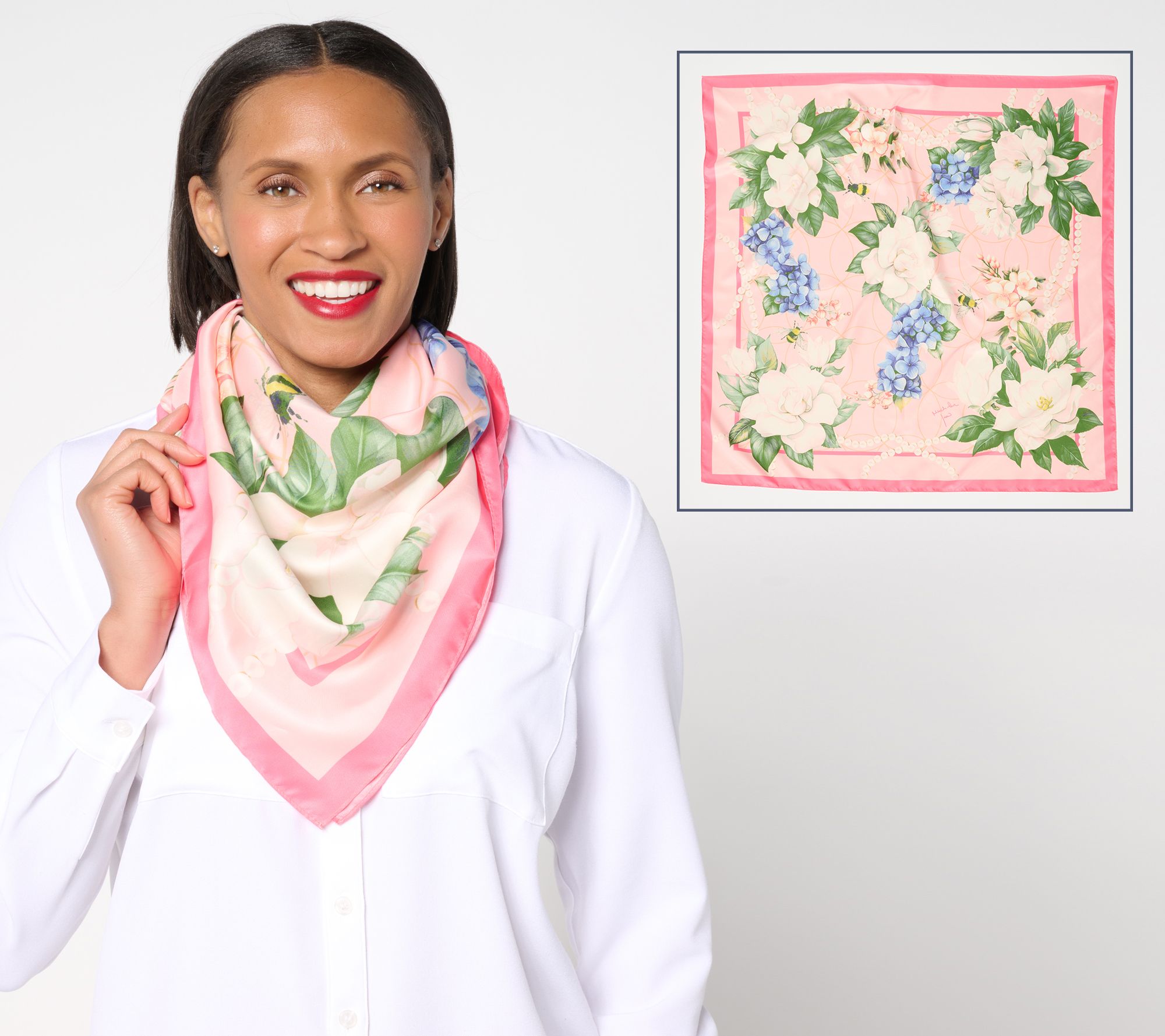 "As Is" Joan Rivers Gardenia and Hydrangea 37 x 37 Scarf