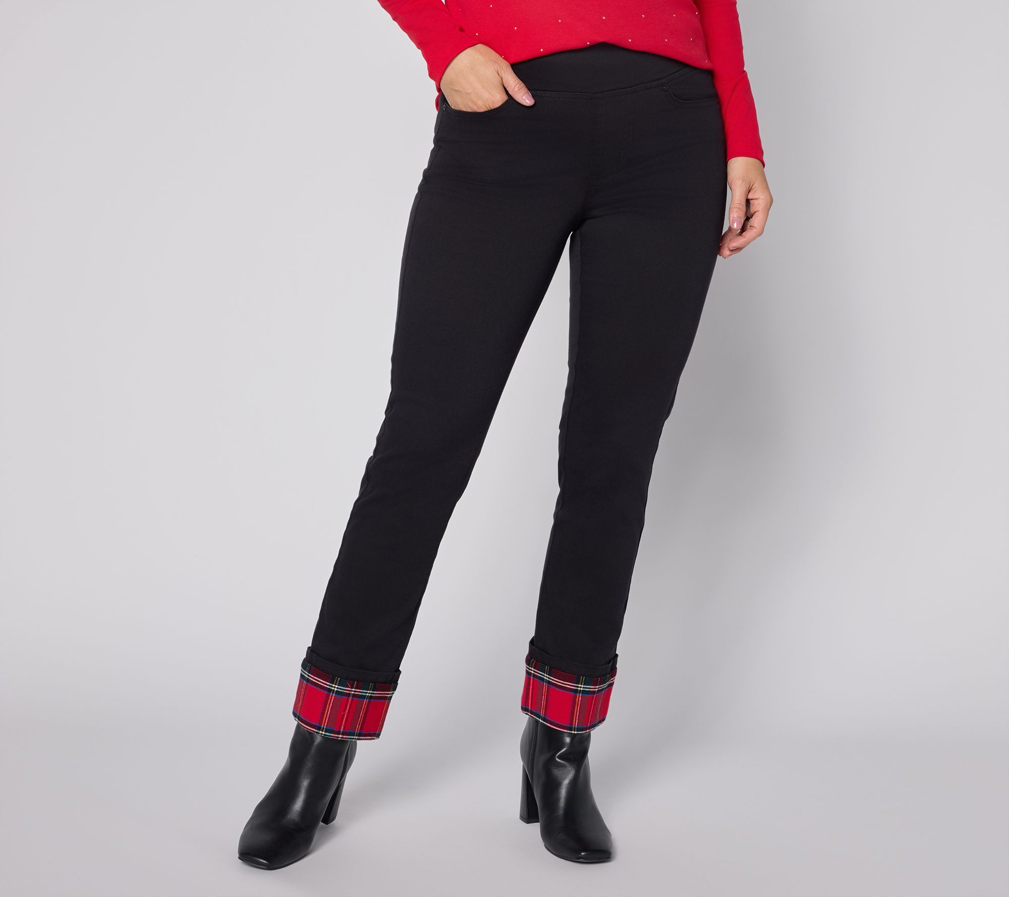 Belle by Kim Gravel Reg TripleLuxe Twill Tartan Cuff Jean