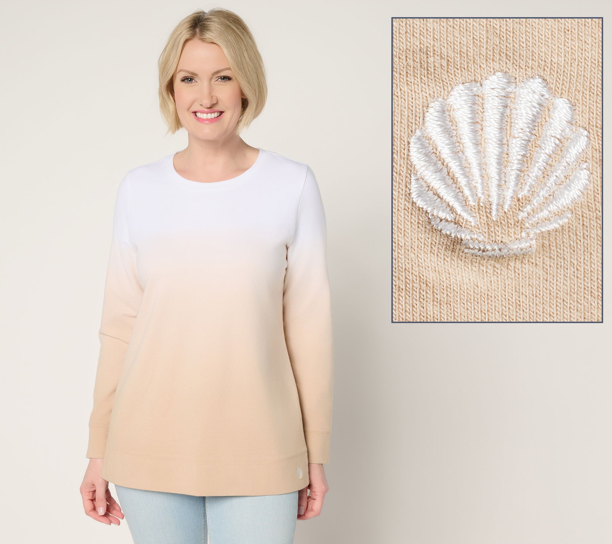 "As Is" Denim & Co. Petite French Terry Dip Dye Tunic