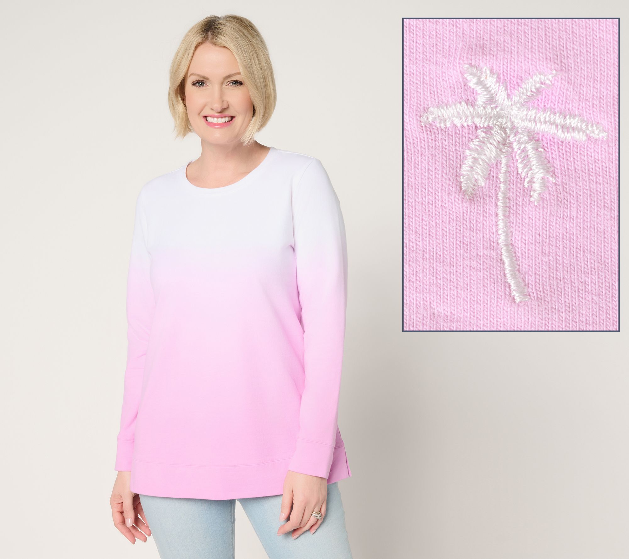 "As Is" Denim & Co. Petite French Terry Dip Dye Tunic