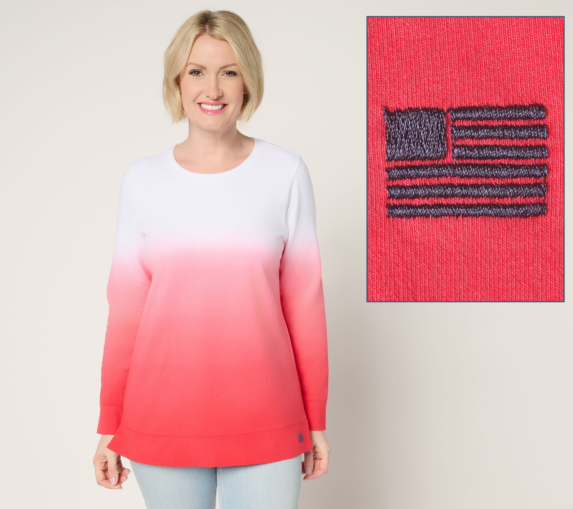 "As Is" Denim & Co. Petite French Terry Dip Dye Tunic