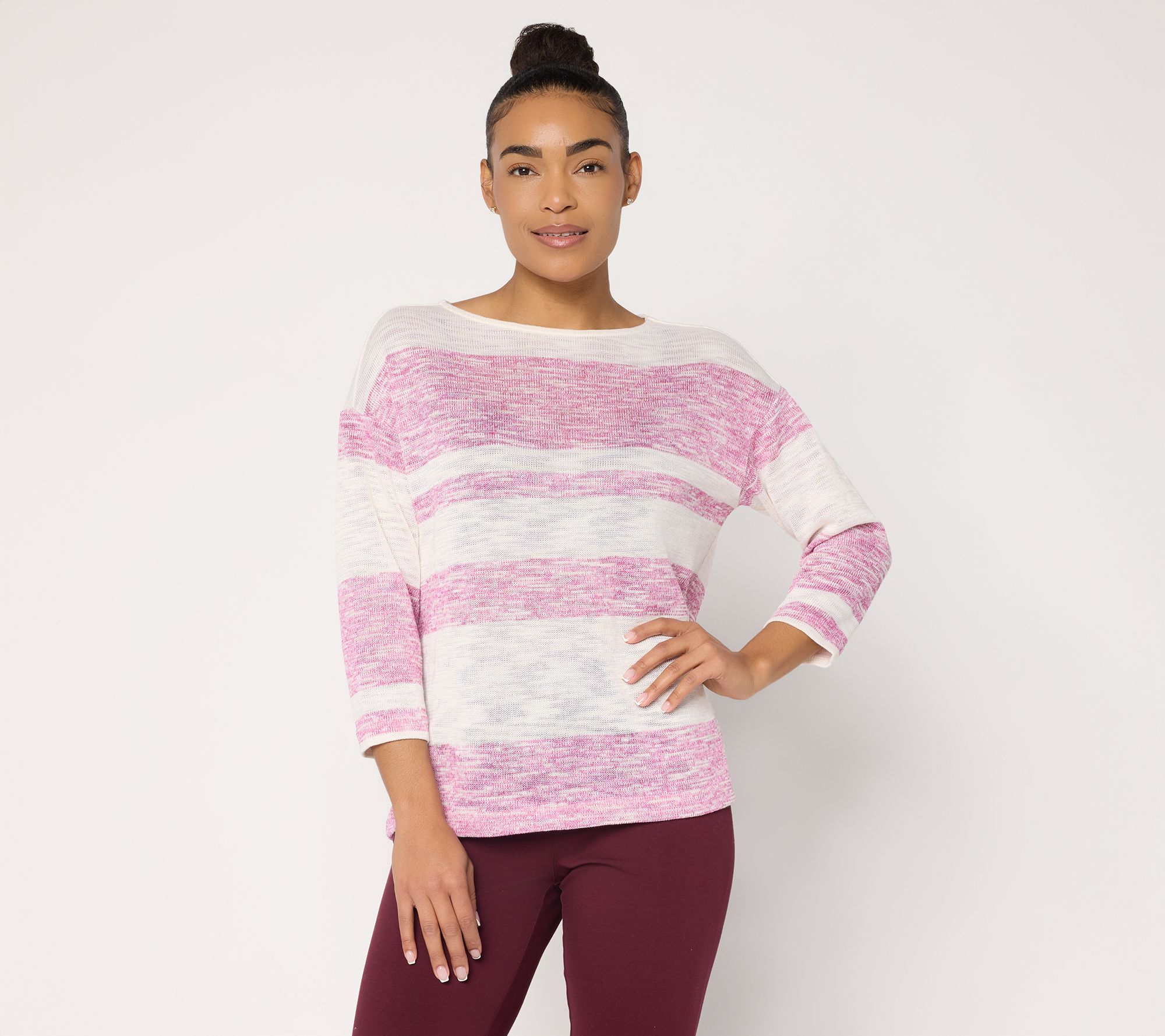 Attitudes by Renee Dolman Sleeve Striped Knit Top