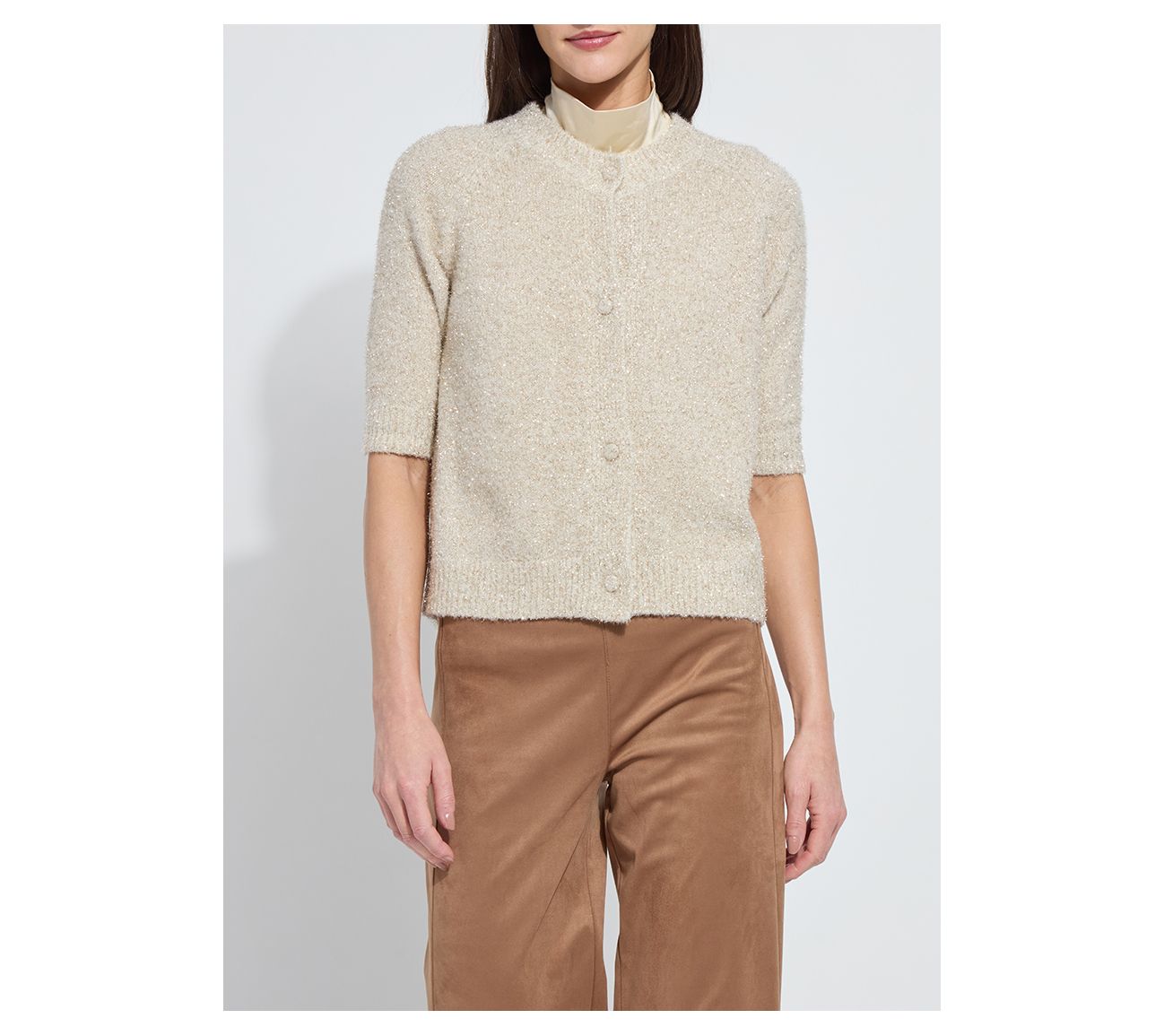 Lysse New York Kennedy Short Sleeve Lurex Feather Cardigan