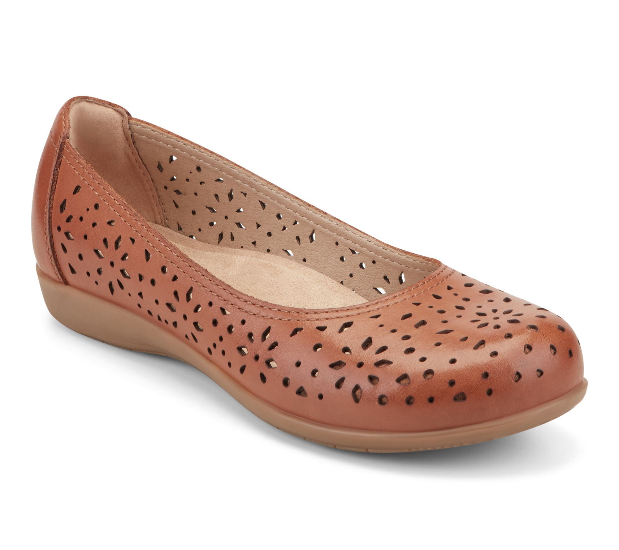Earth Leather Perforated Flats-Bentlee