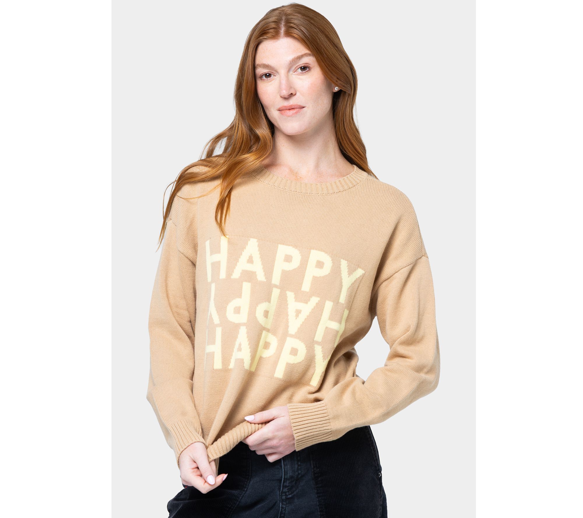 Peace Love World 100% Cotton Motif Crew Neck Sweater