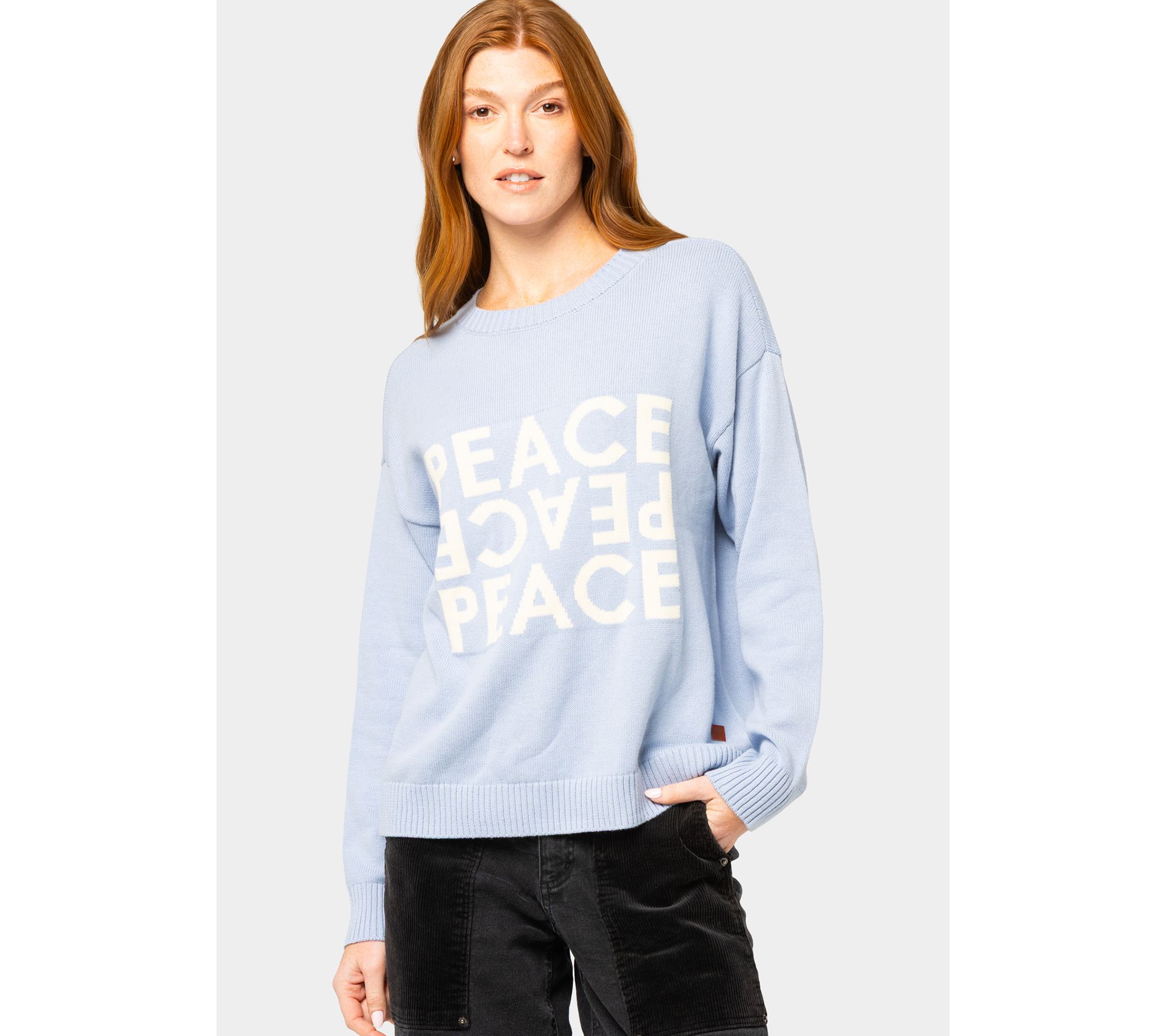 Peace Love World 100% Cotton Motif Crew Neck Sweater