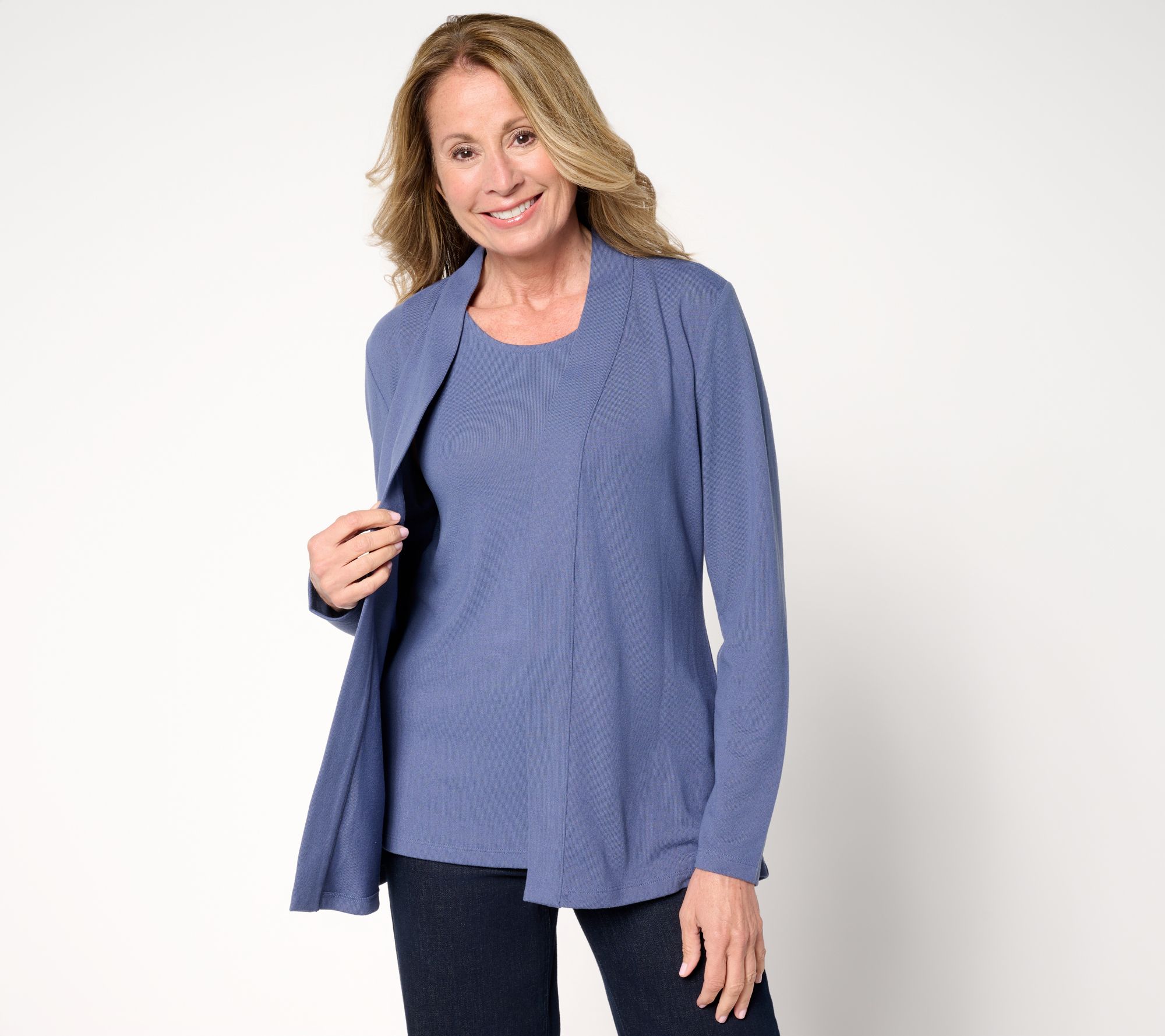  "As Is" Denim & Co. Essentials Heavenly Jersey Cardigan/Tank Twin Set
