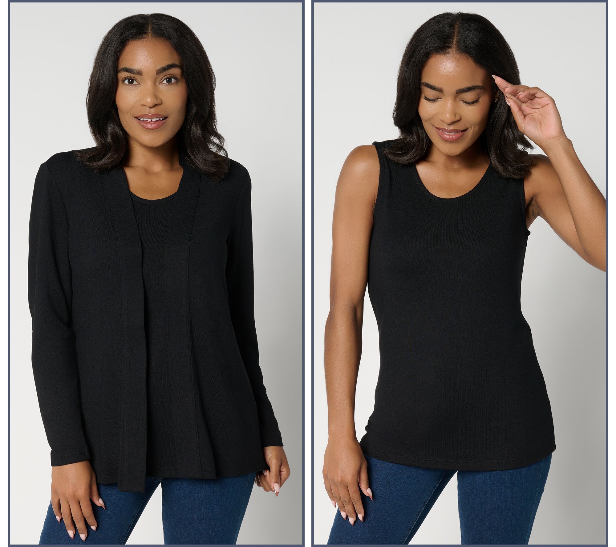 "As Is" Denim & Co. Essentials Heavenly Jersey Cardigan/Tank Twin Set