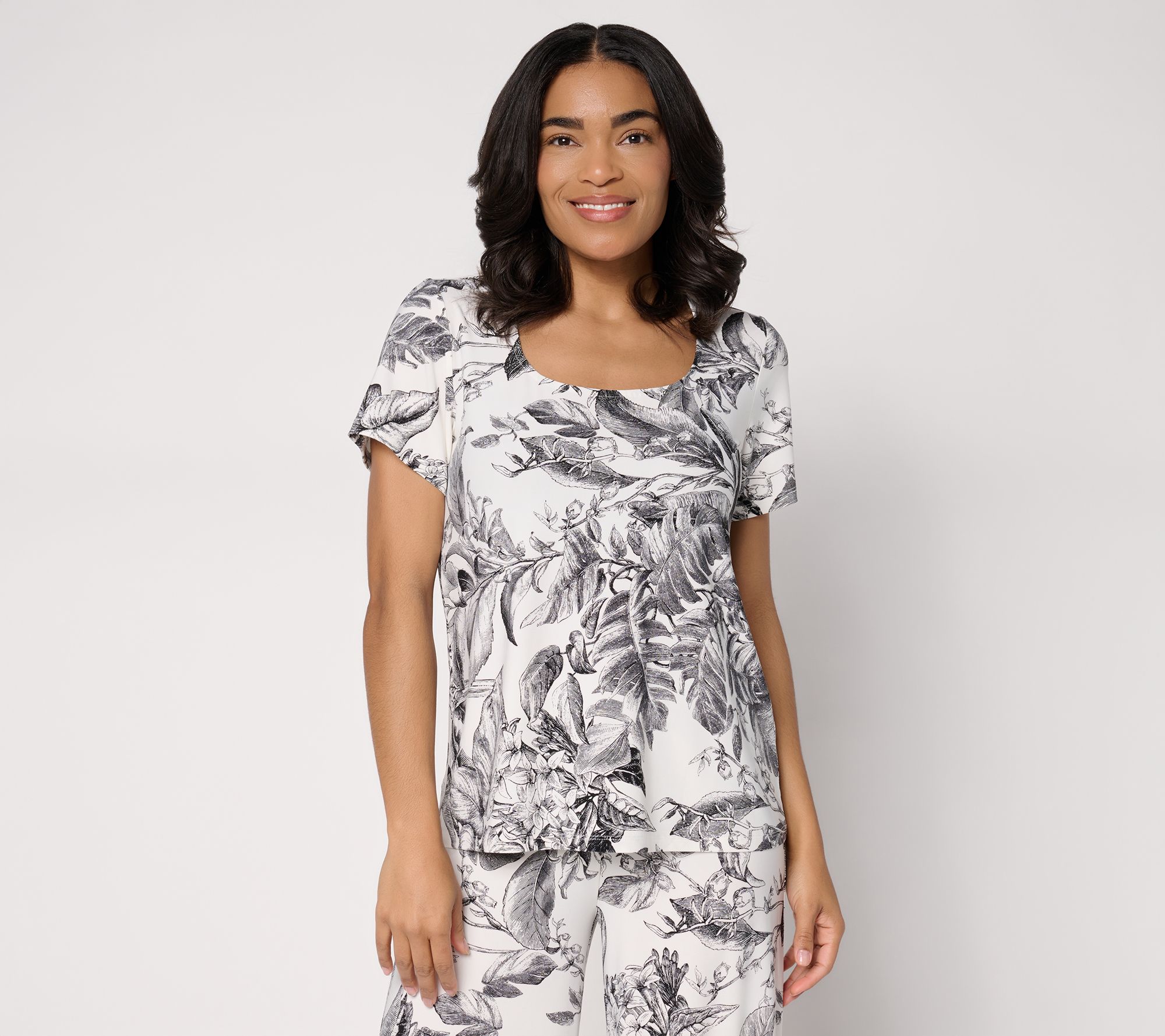 Dennis Basso Printed Italia Knit Short Sleeve Top