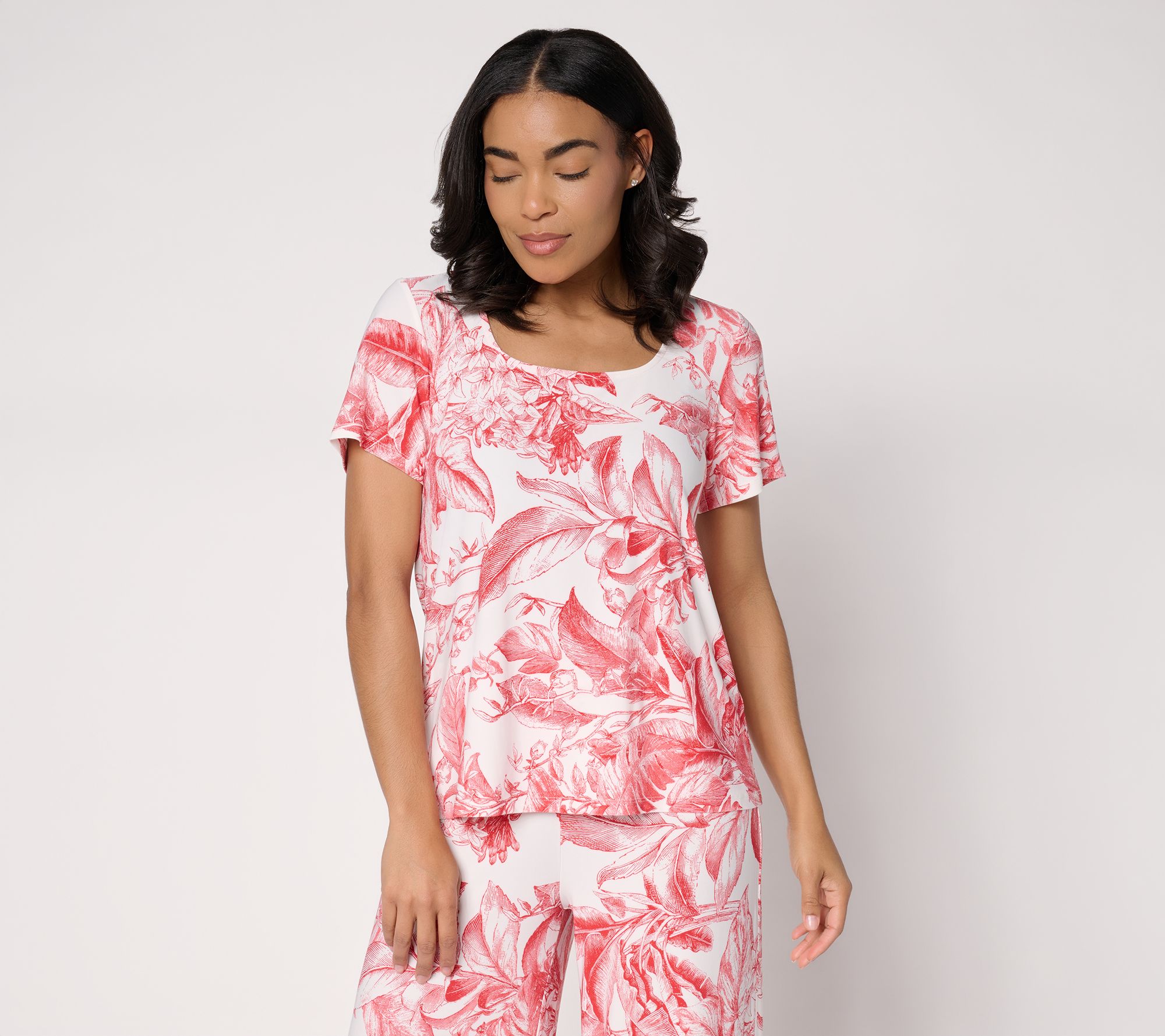 Dennis Basso Printed Italia Knit Short Sleeve Top