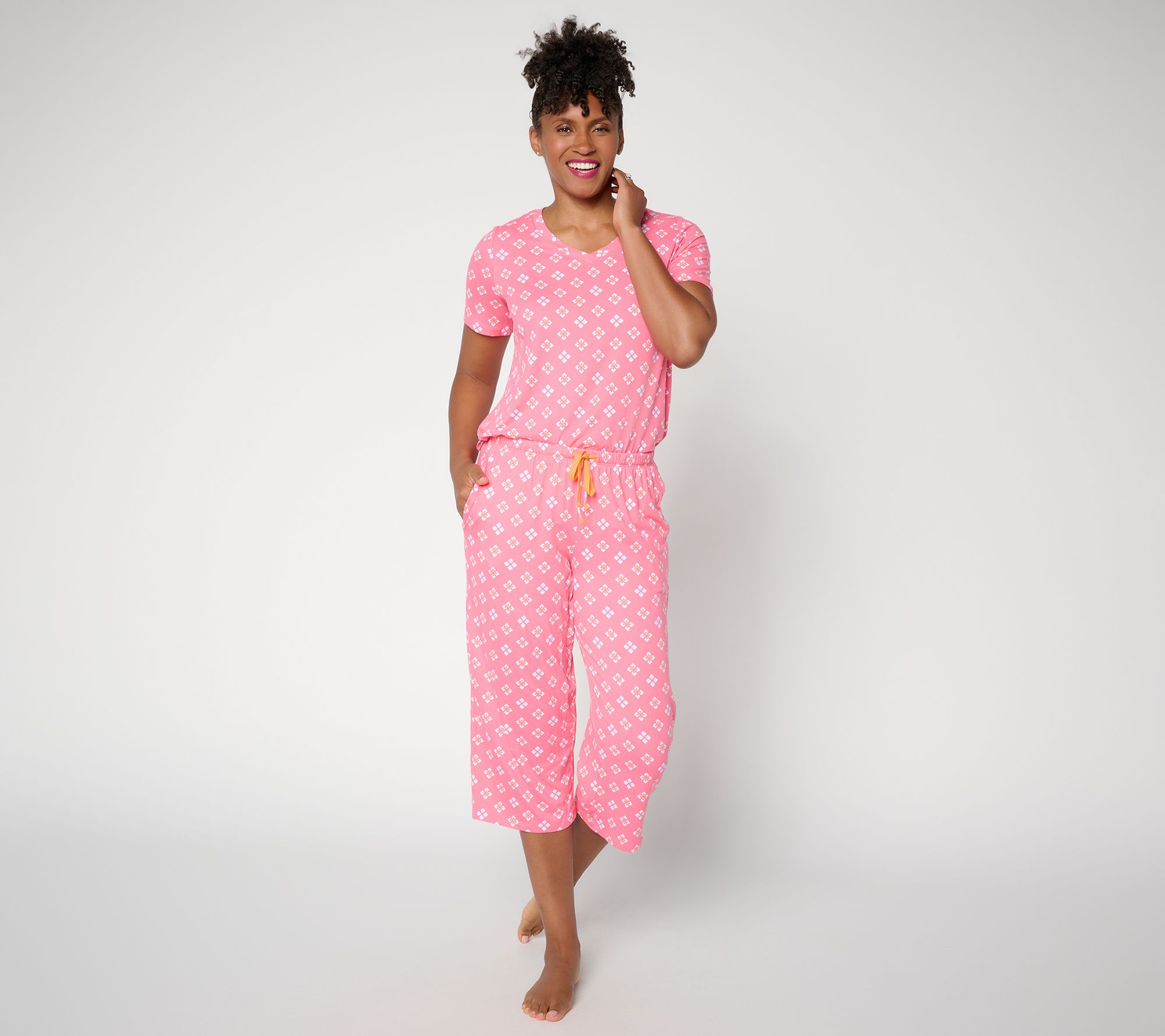 Cuddl Duds Cool & Airy V-Neck Tee & Capri Pant Pajama Set