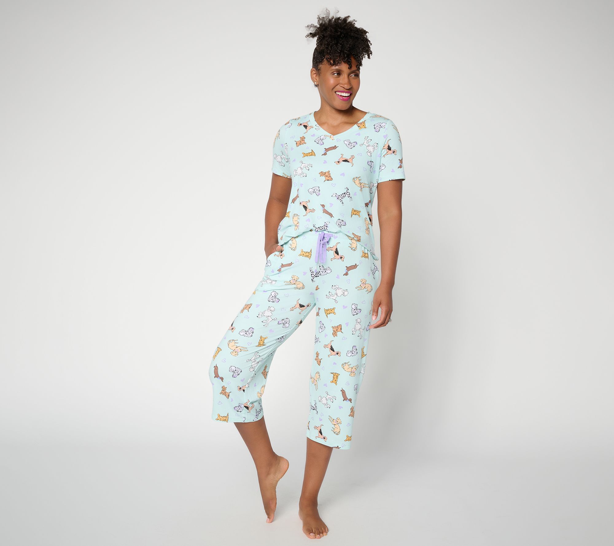 Cuddl Duds Cool & Airy V-Neck Tee & Capri Pant Pajama Set