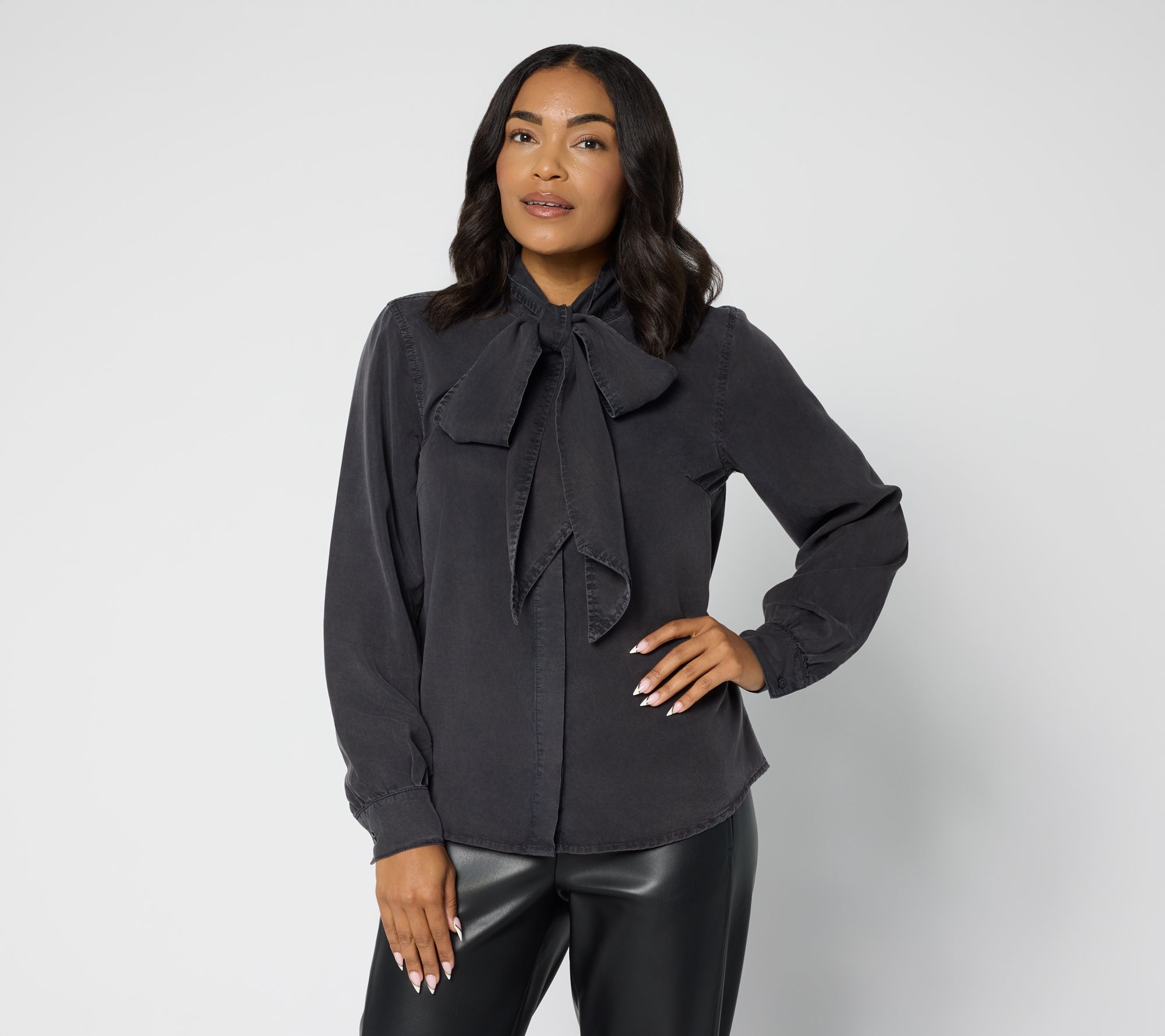 "As Is" Carla Rockmore Collection Chambray Bow Blouse