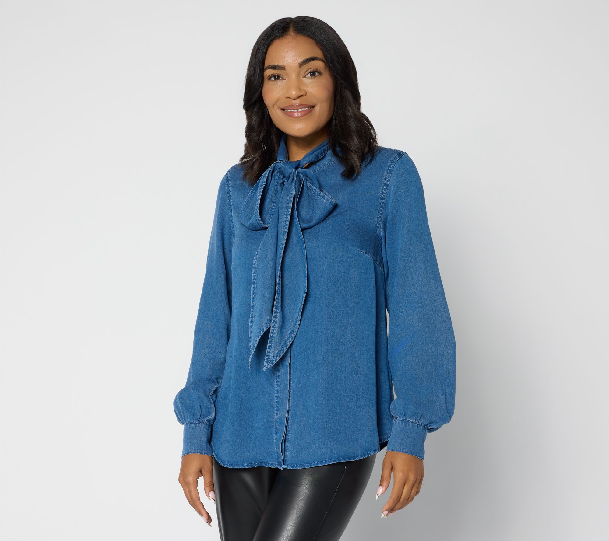 "As Is" Carla Rockmore Collection Chambray Bow Blouse