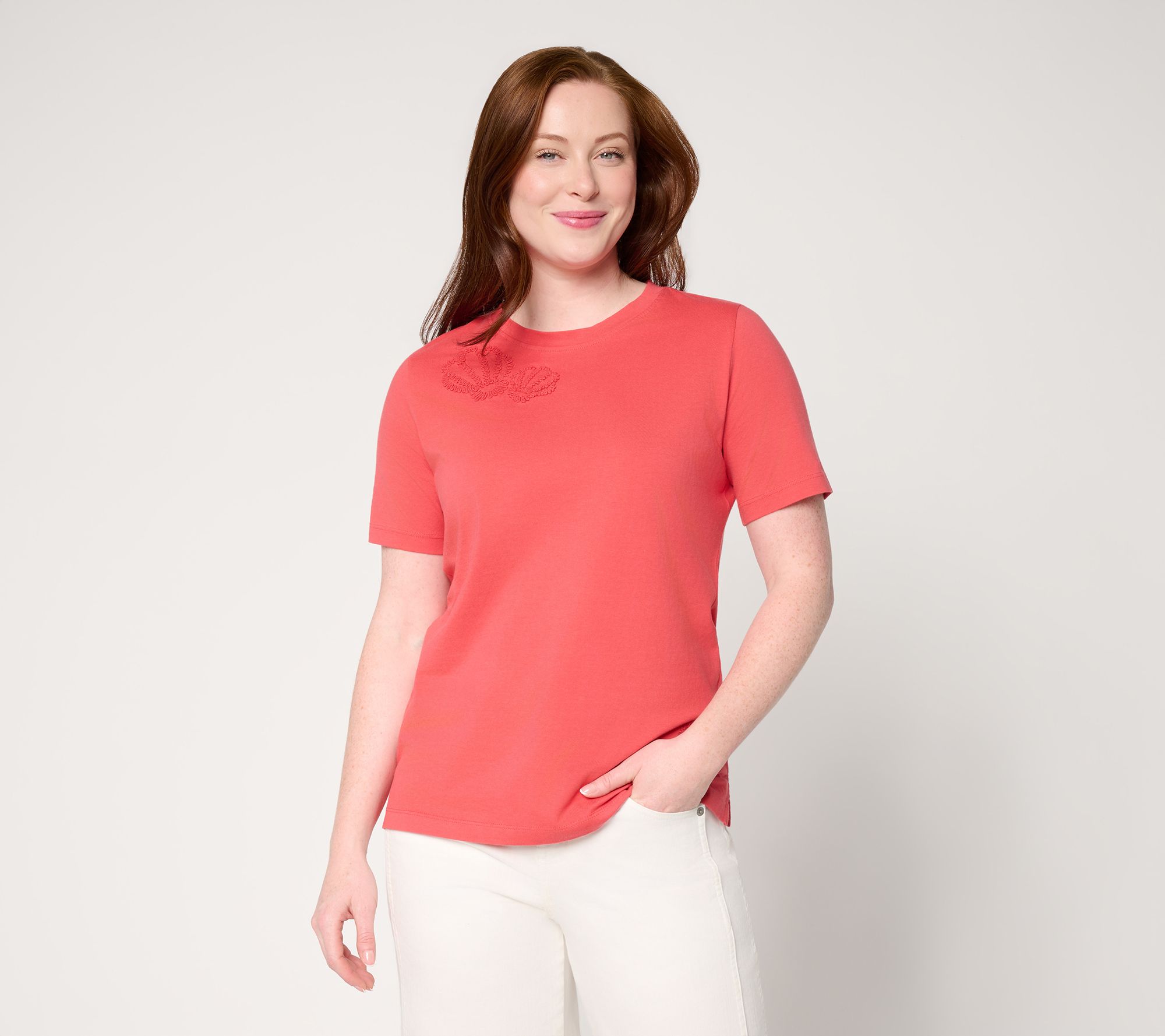 Denim & Co. Beach Coastline Cotton Crew Neck Top