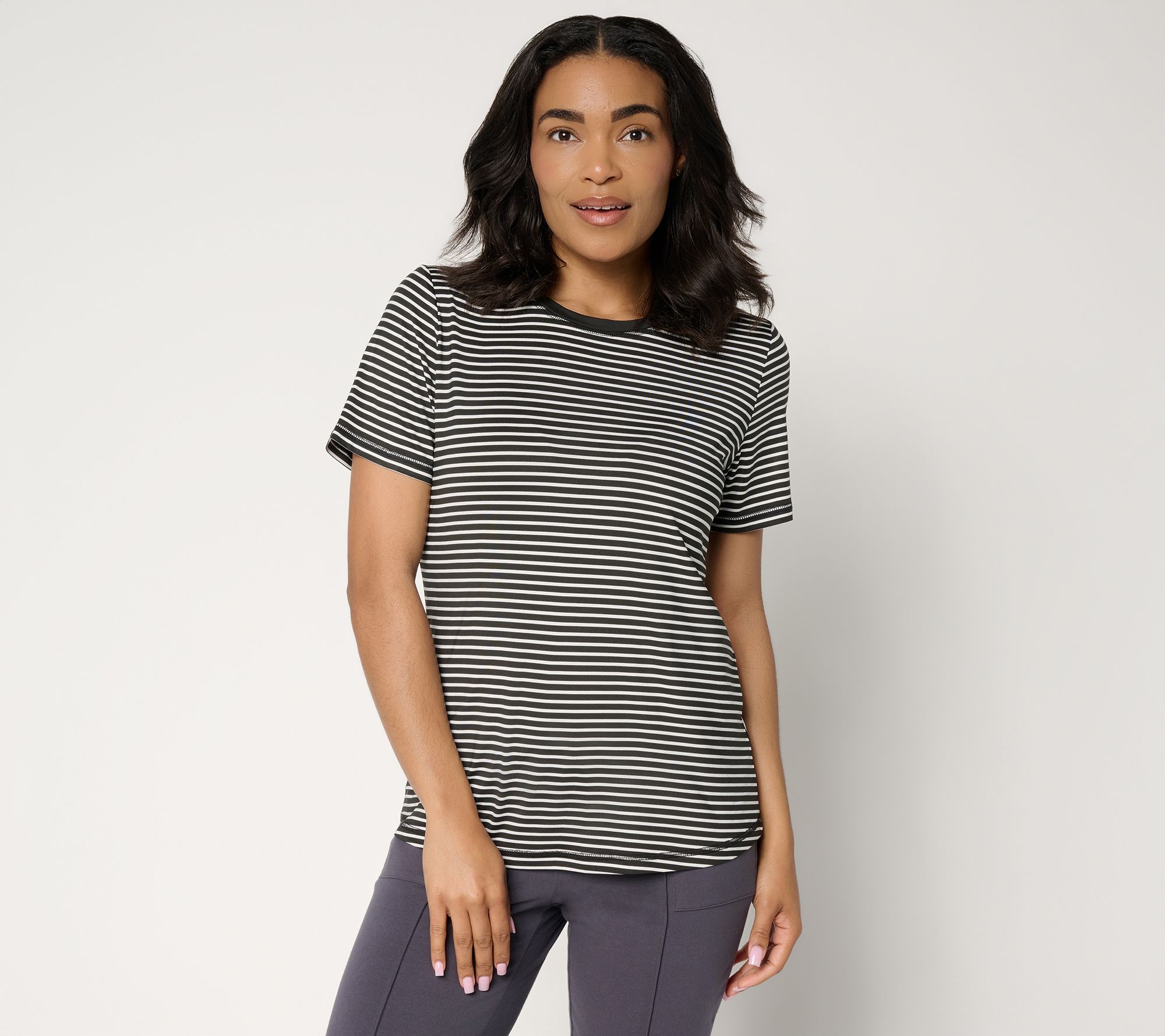 Denim & Co. Active Striped Cool to the Touch Top
