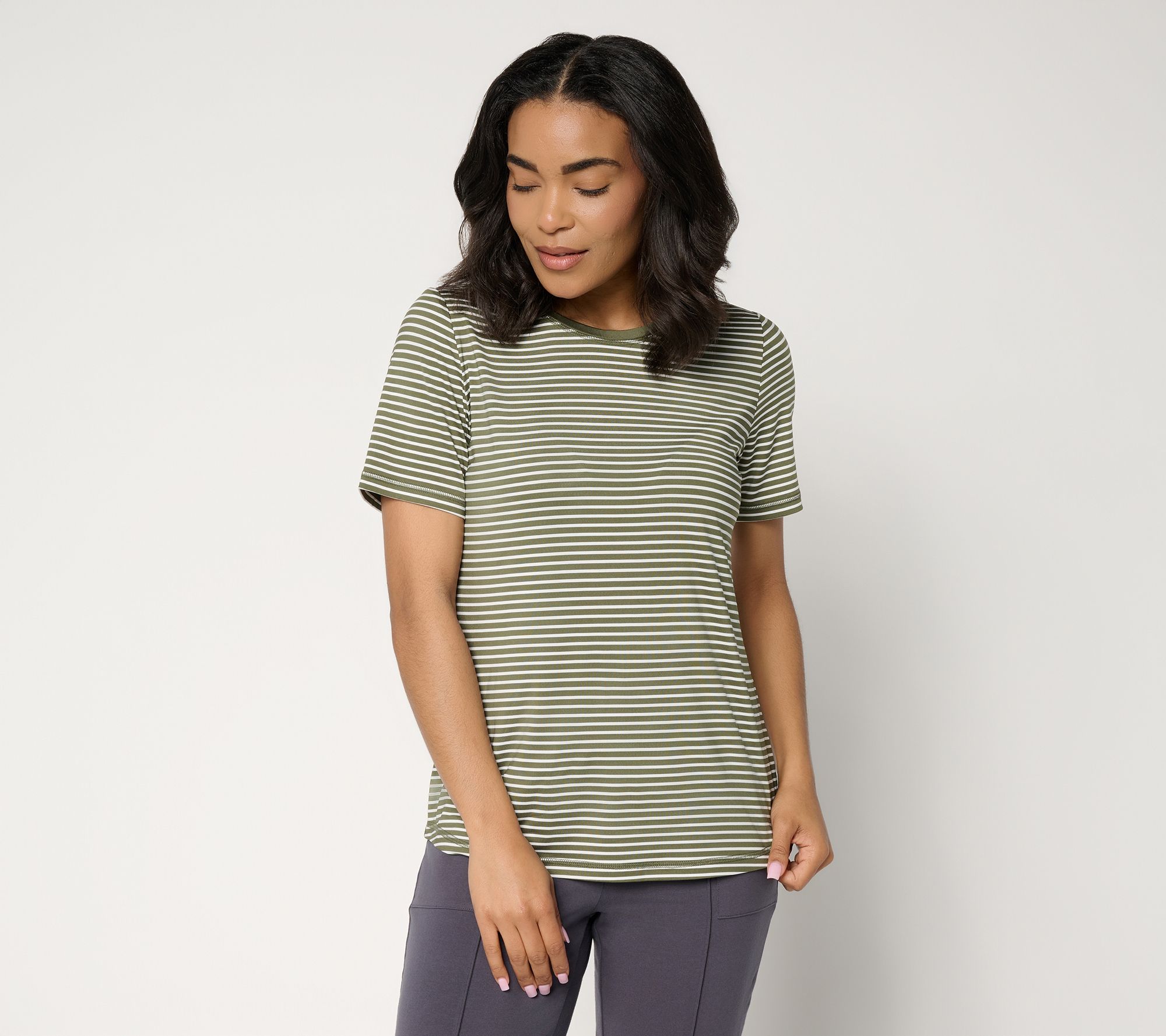 Denim & Co. Active Striped Cool to the Touch Top