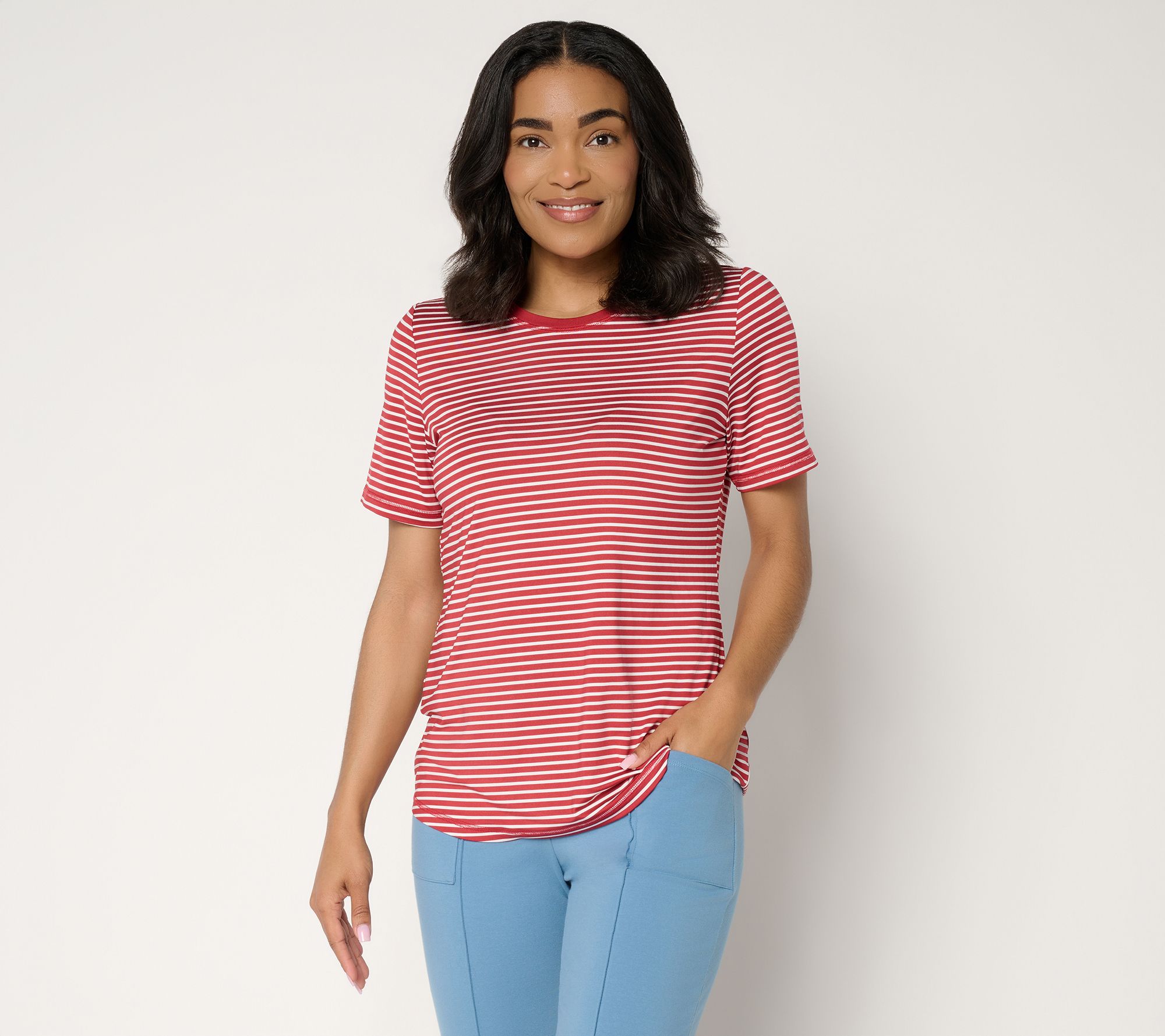 Denim & Co. Active Striped Cool to the Touch Top