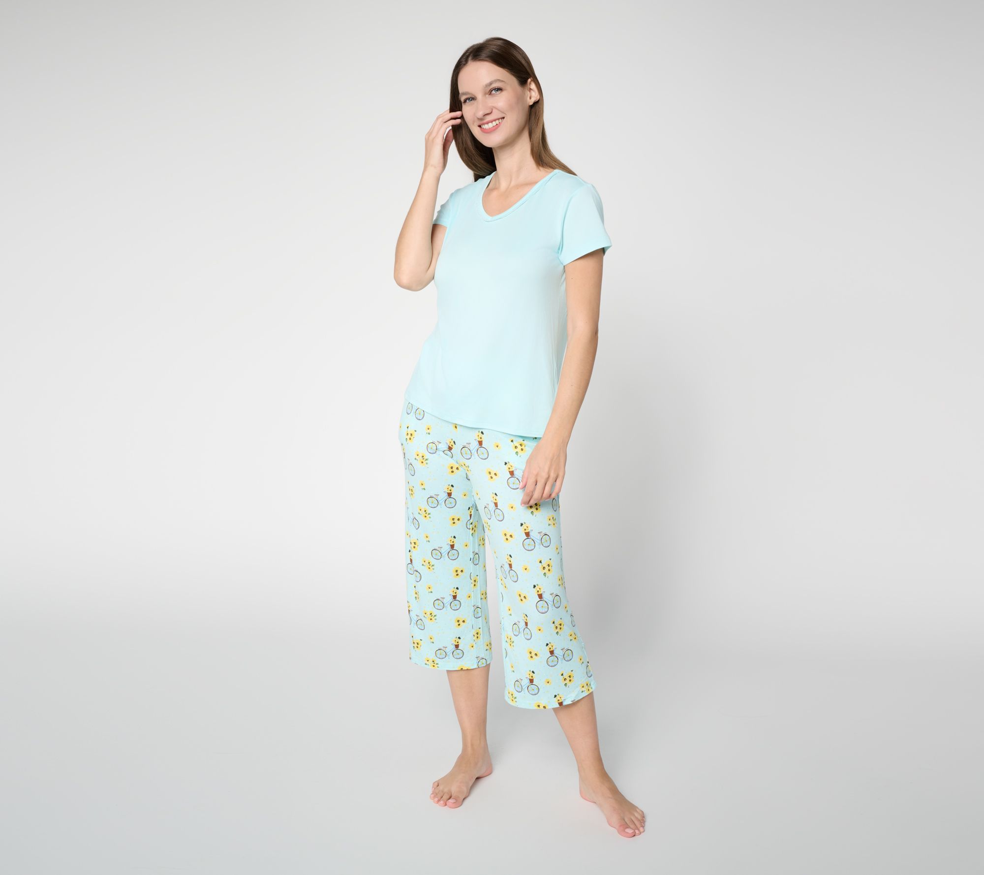 MUK LUKS Cloud Knit Lace Neckline Tee & Pant Pajama Set
