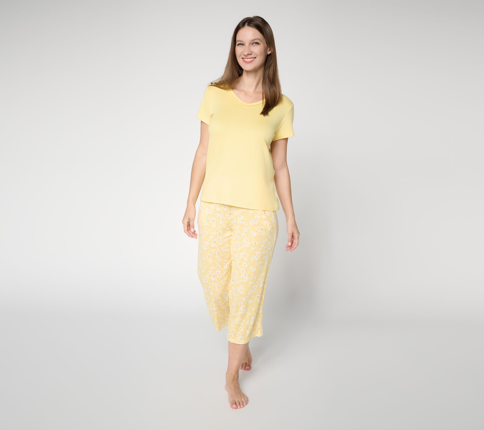 MUK LUKS Cloud Knit Lace Neckline Tee & Pant Pajama Set
