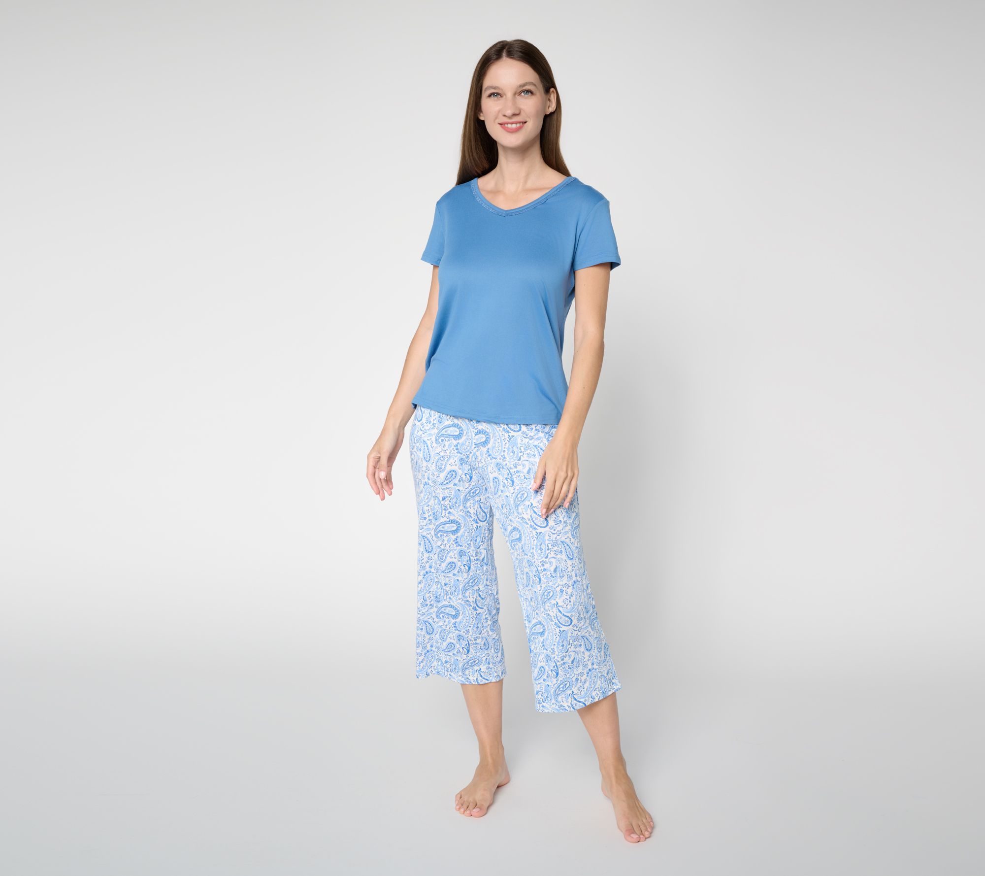 MUK LUKS Cloud Knit Lace Neckline Tee & Pant Pajama Set