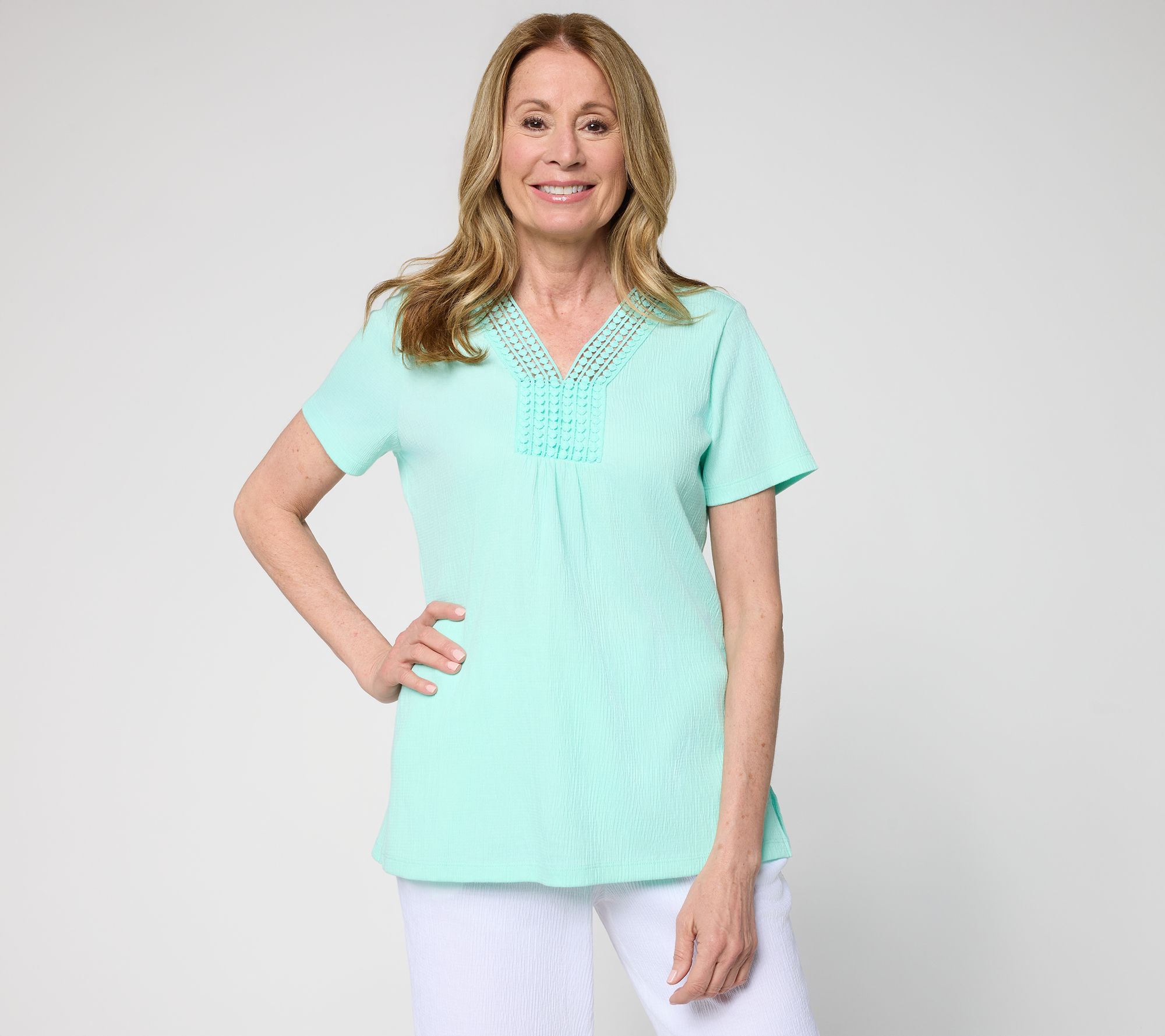 Belle by Kim Gravel Packabelle Slay the Vacay Dot Trim Top