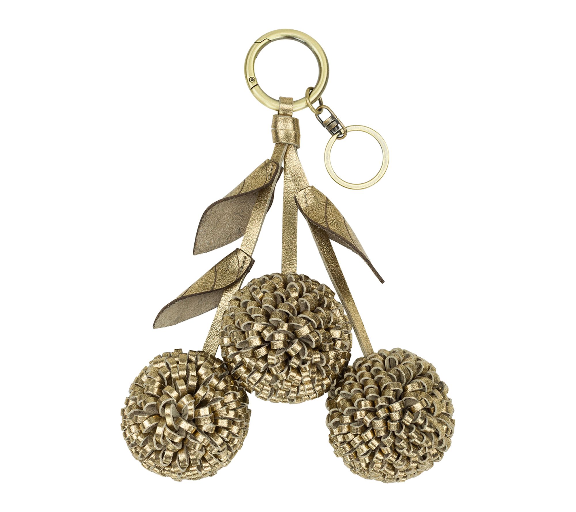 Patricia Nash Pom Pom with Leaves Bag Charm- Vintage Metallic