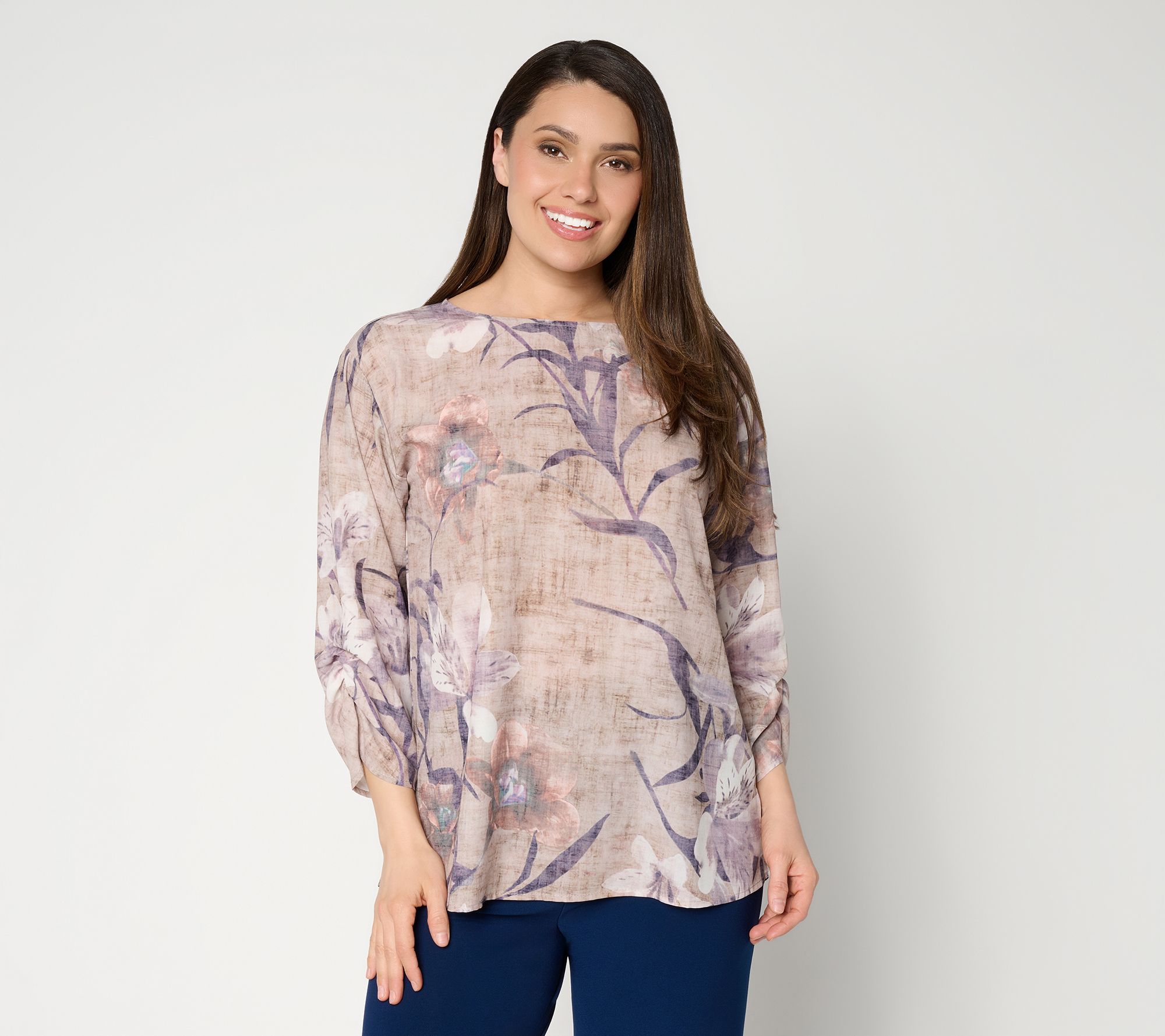 Dennis Basso Regular Printed Scarf Top with Dolman Sleeve