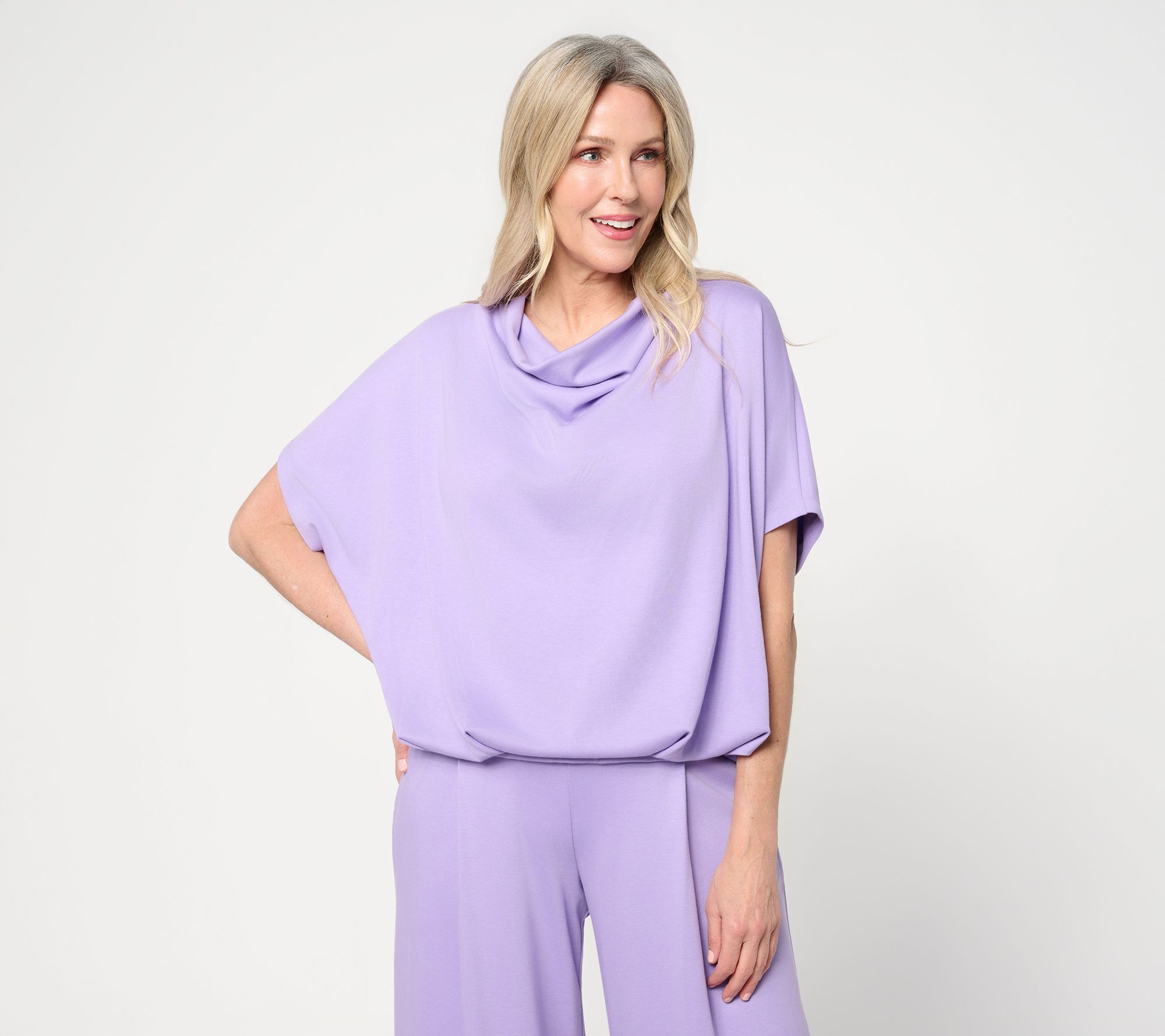 Martha Stewart Signature Essentials Cowl-Neck Top w/ Pleated Hem