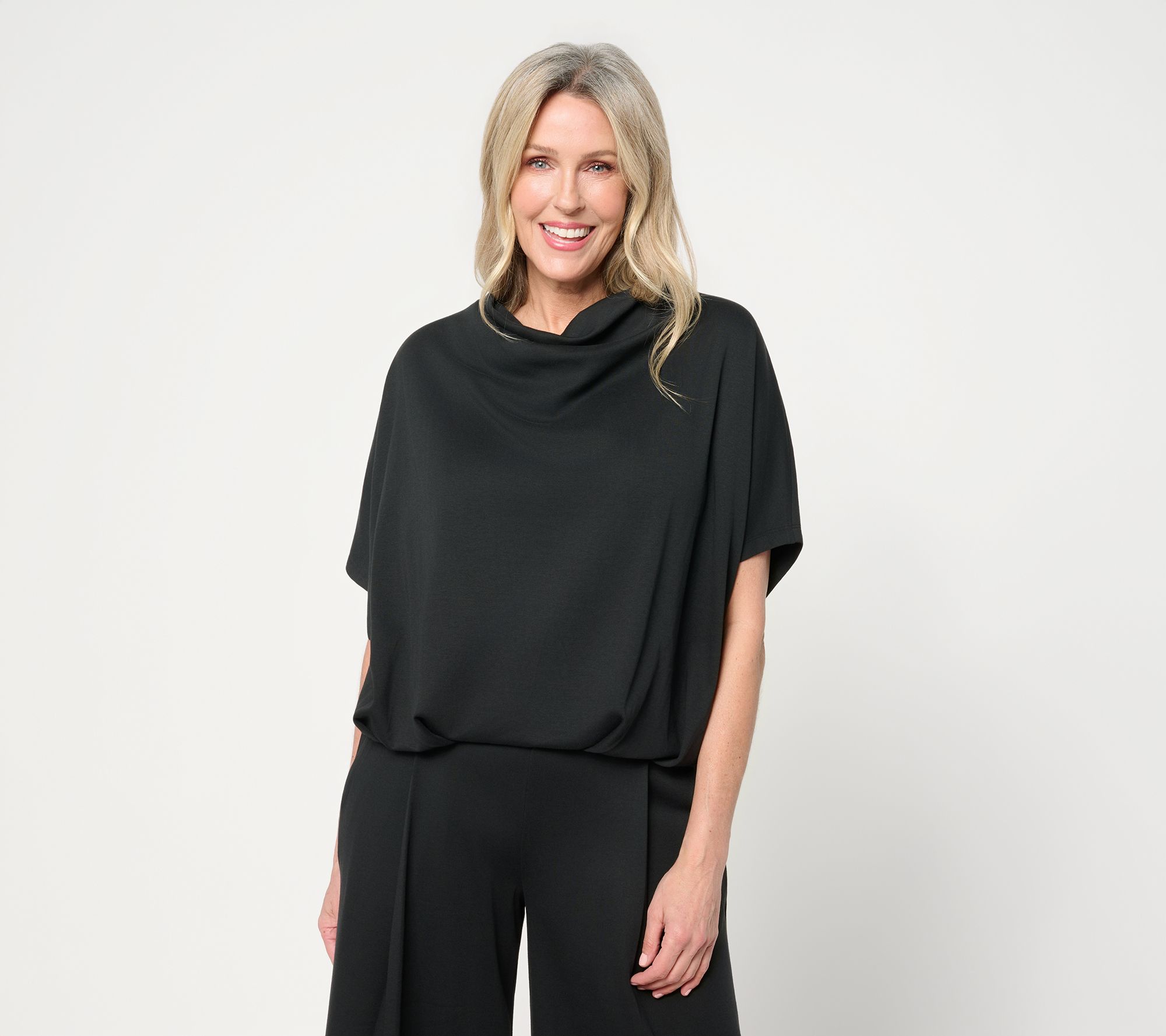 Martha Stewart Signature Essentials Cowl-Neck Top w/ Pleated Hem