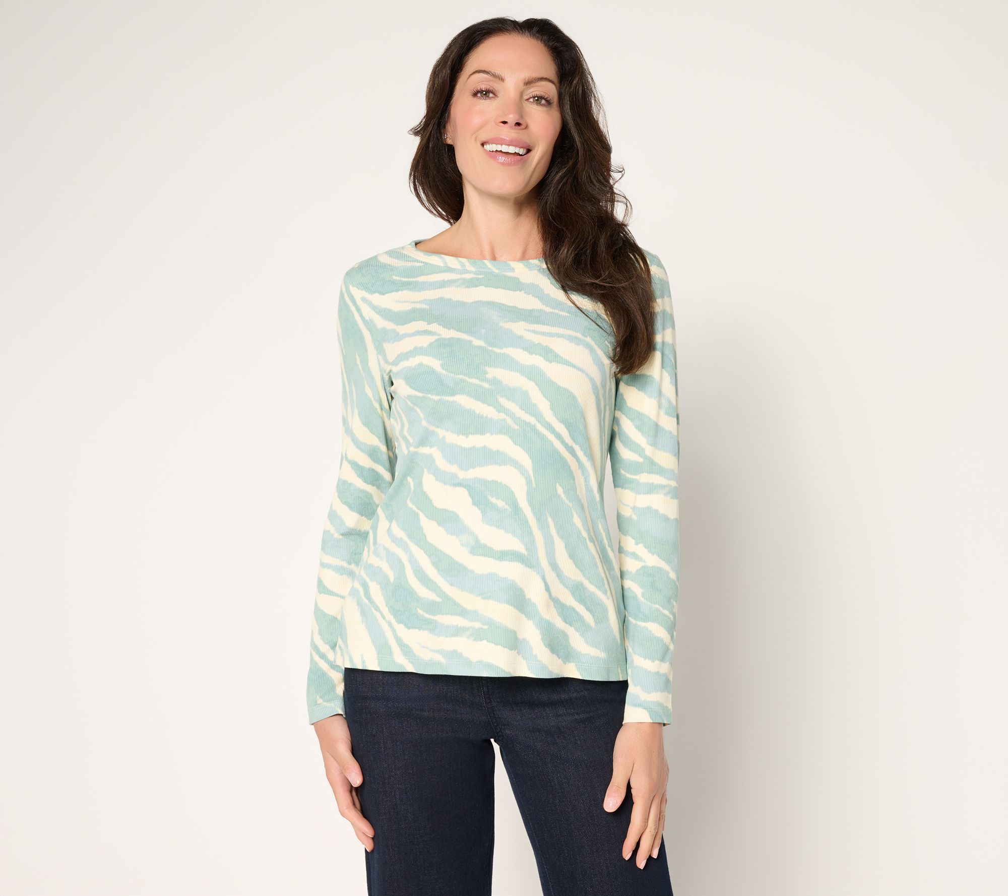 "As Is" Susan Graver Weekend Printed Rib Knit Crew Neck Top