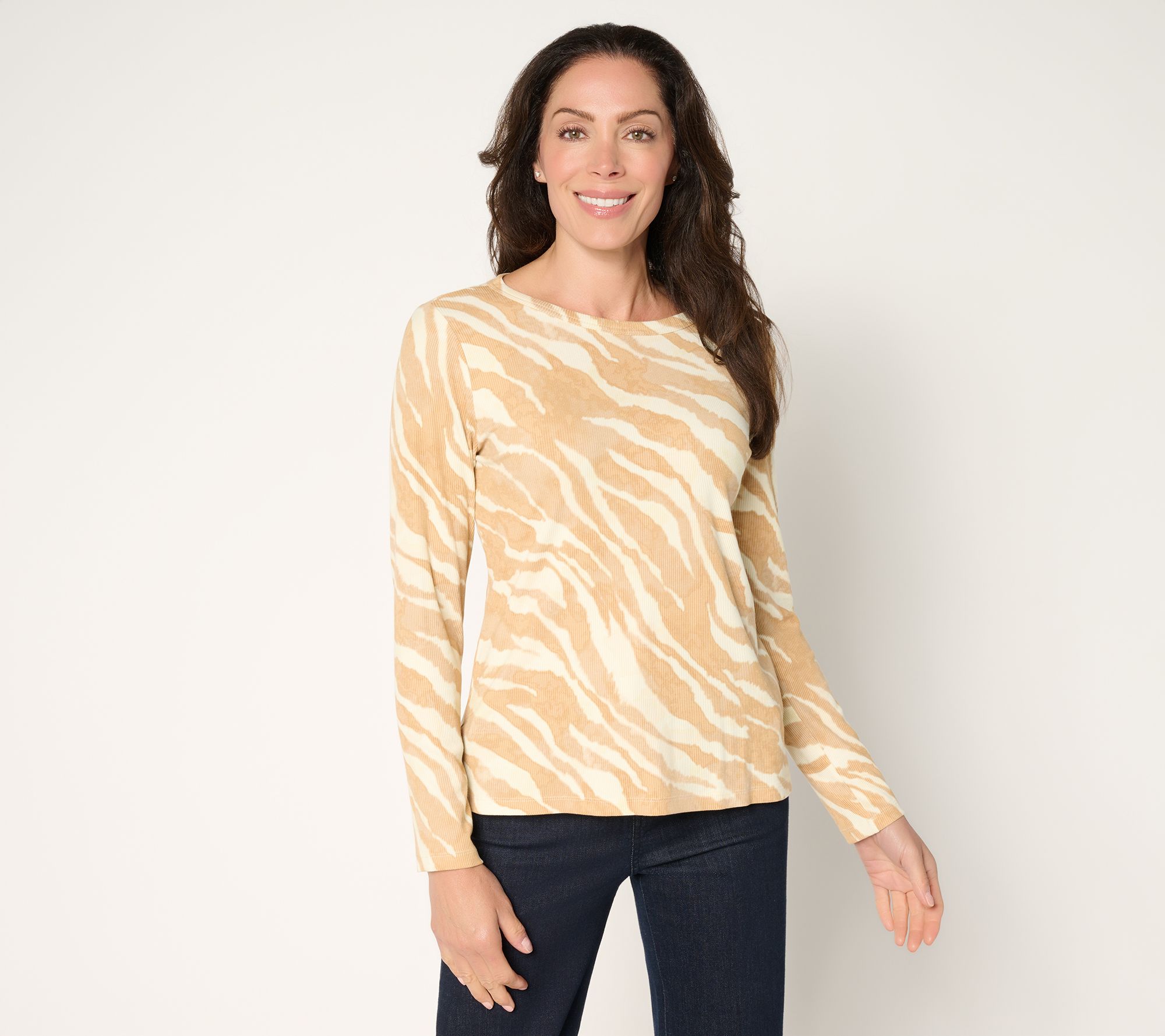 "As Is" Susan Graver Weekend Printed Rib Knit Crew Neck Top