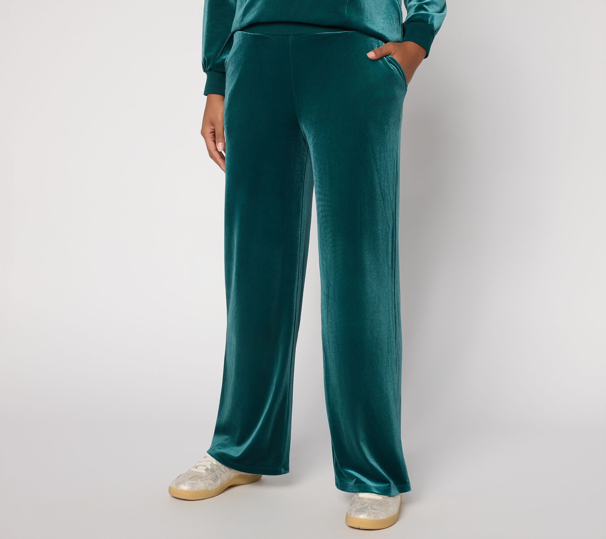 "As Is" LOGO by Lori Goldstein Petite Velvet Full Length Pants