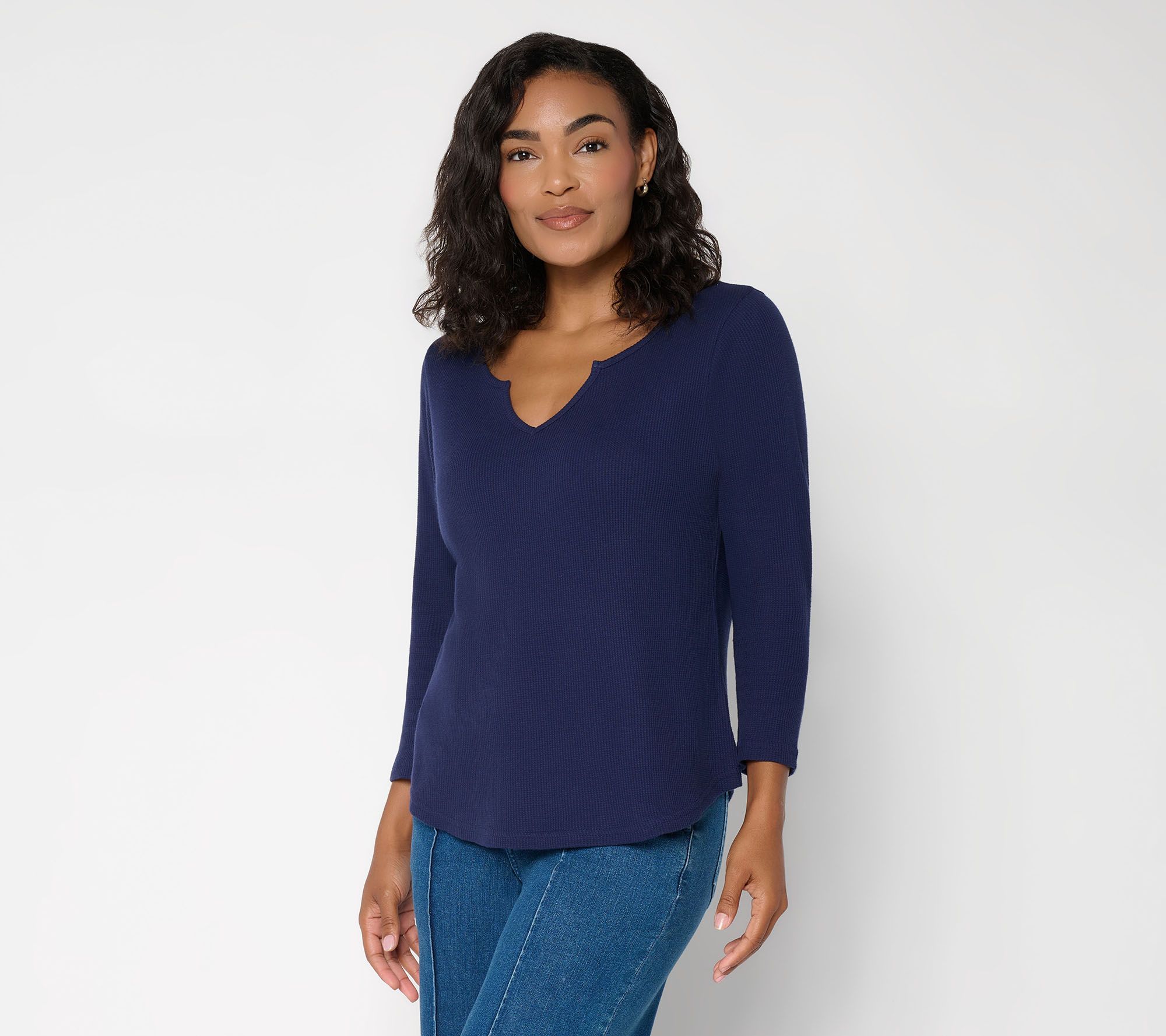 Me by Jennie Garth Cotton Blend Waffle Notch Neck Tee