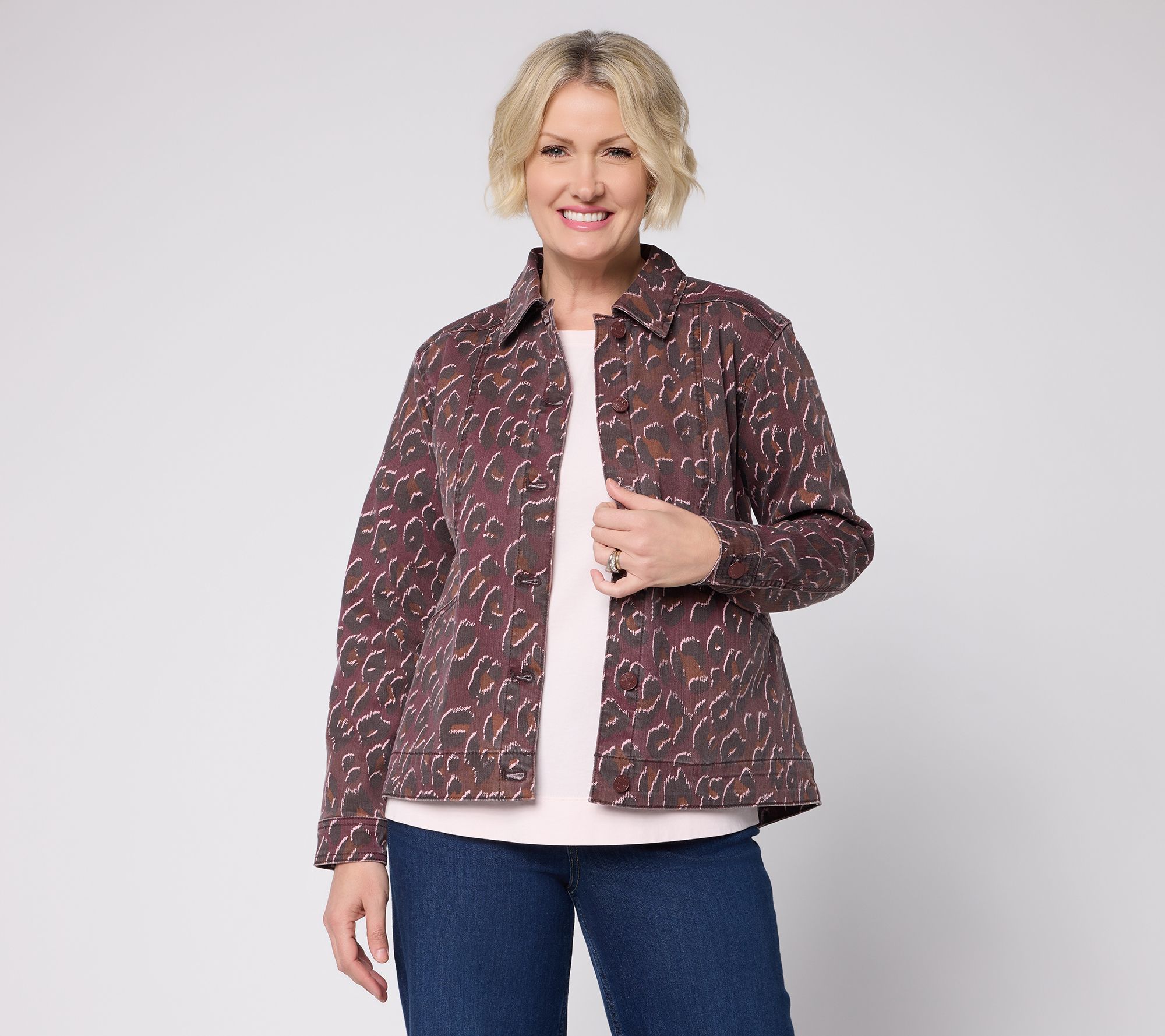  LOGO by Lori Goldstein Leopard Print Denim Jacket