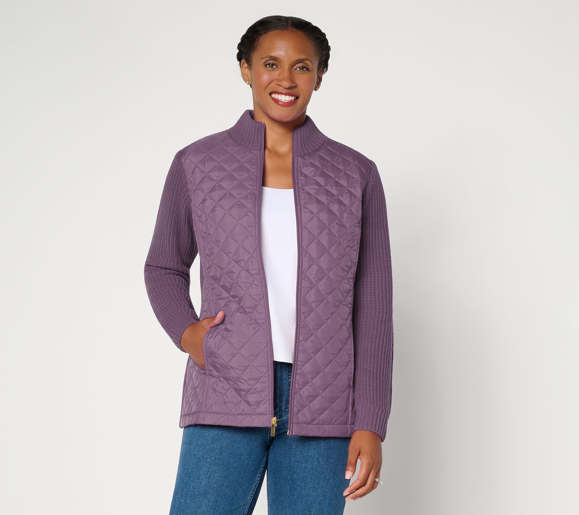 Denim & Co. Quilted Zip-Front Sweater Jacket