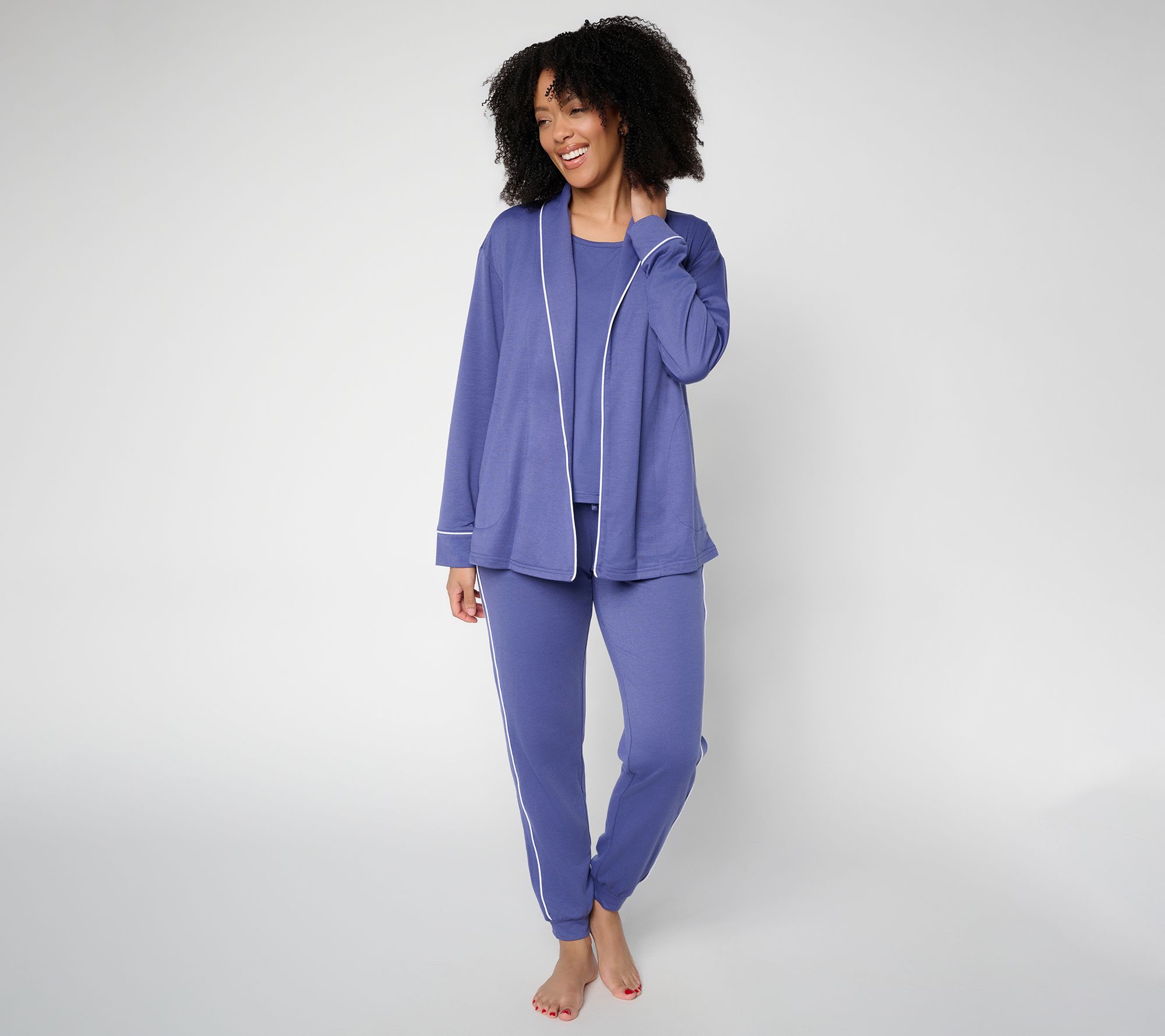 "As Is" MUK LUKS French Terry Cardigan, Tank, & Jogger Lounge Set