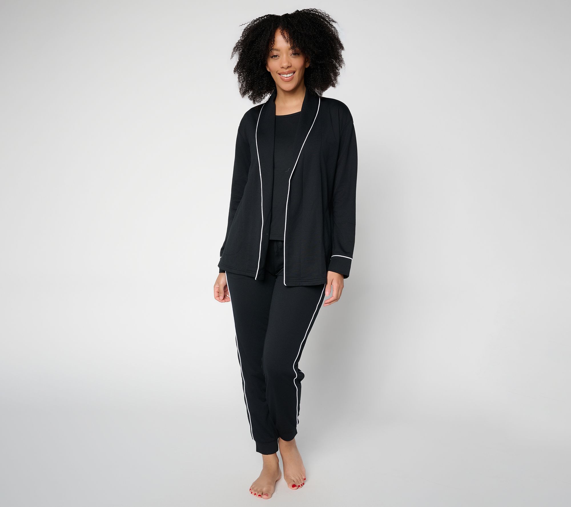 "As Is" MUK LUKS French Terry Cardigan, Tank, & Jogger Lounge Set