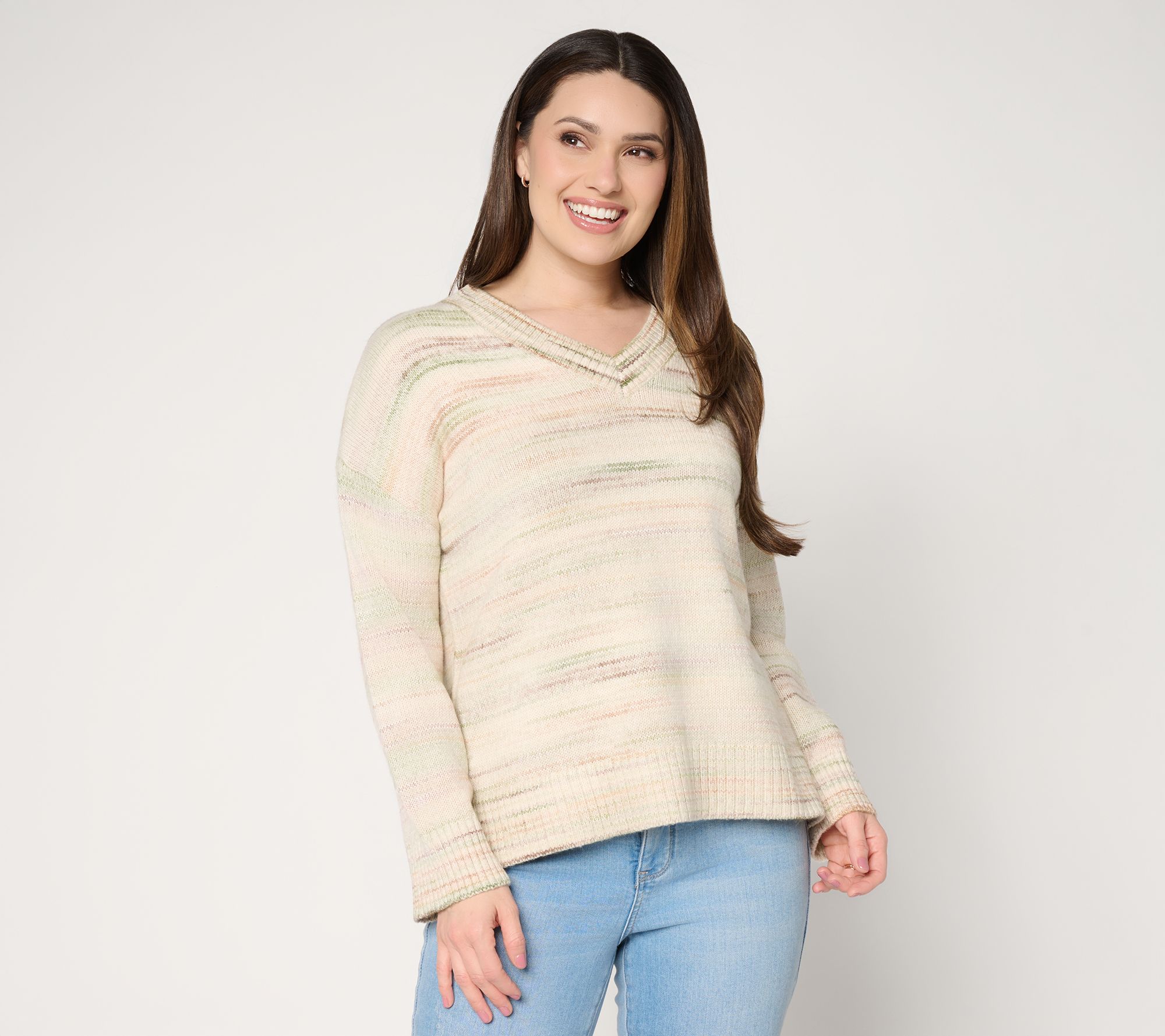 "As Is" Me by Jennie Garth Space Dyed Long Sleeve V-Neck Sweater