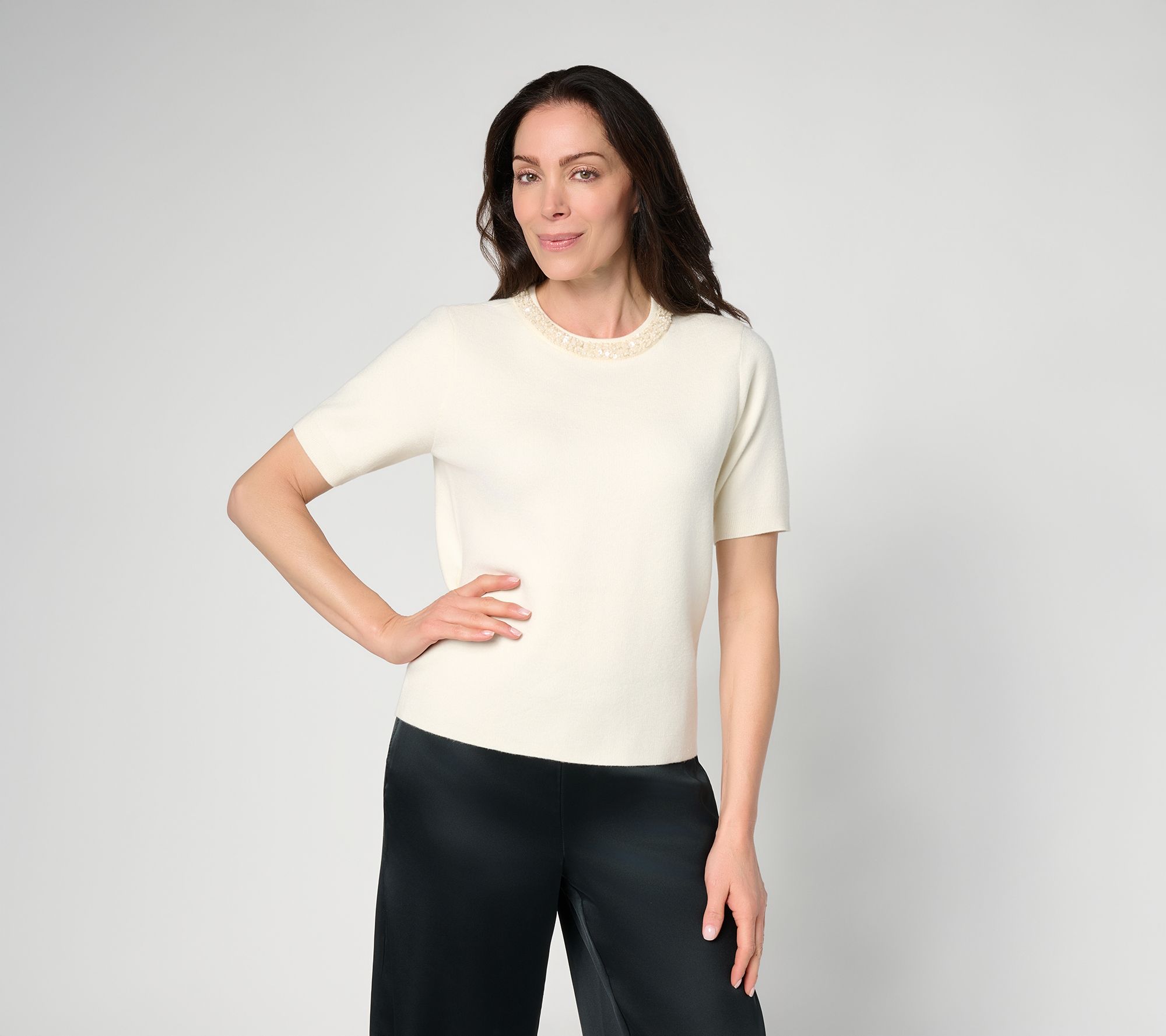 nicole by Nicole Miller Embellished Short Sleeve Sweater