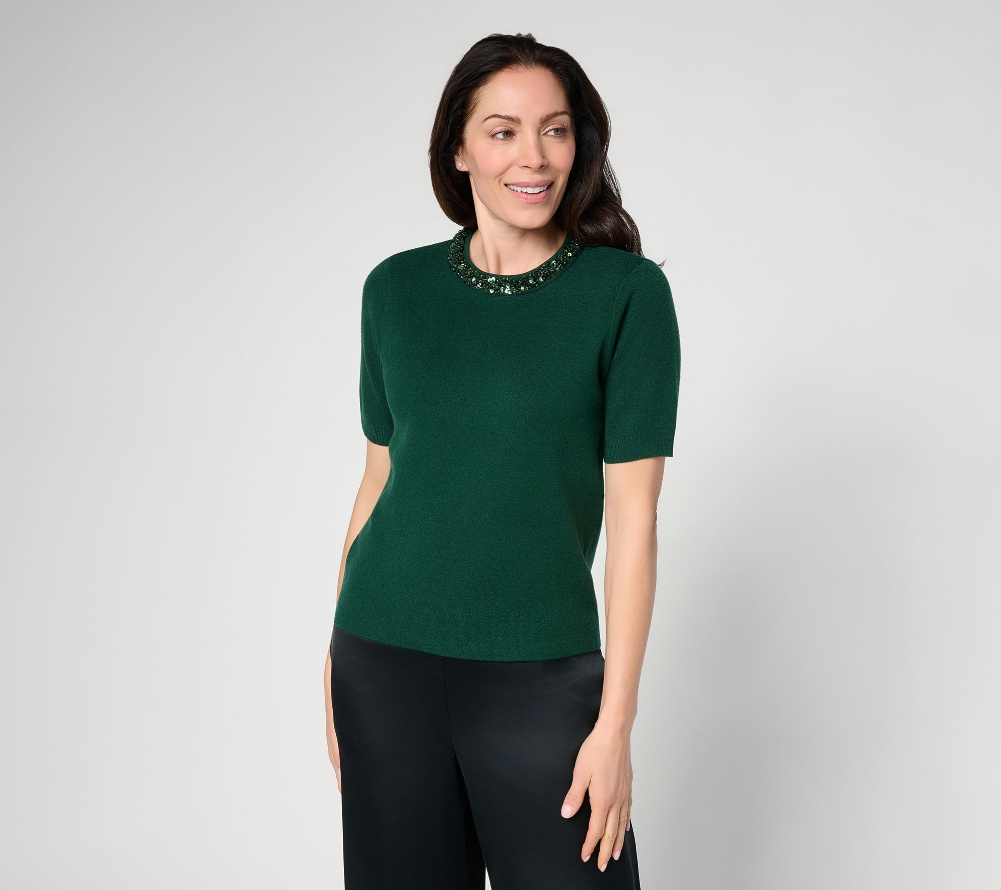 nicole by Nicole Miller Embellished Short Sleeve Sweater