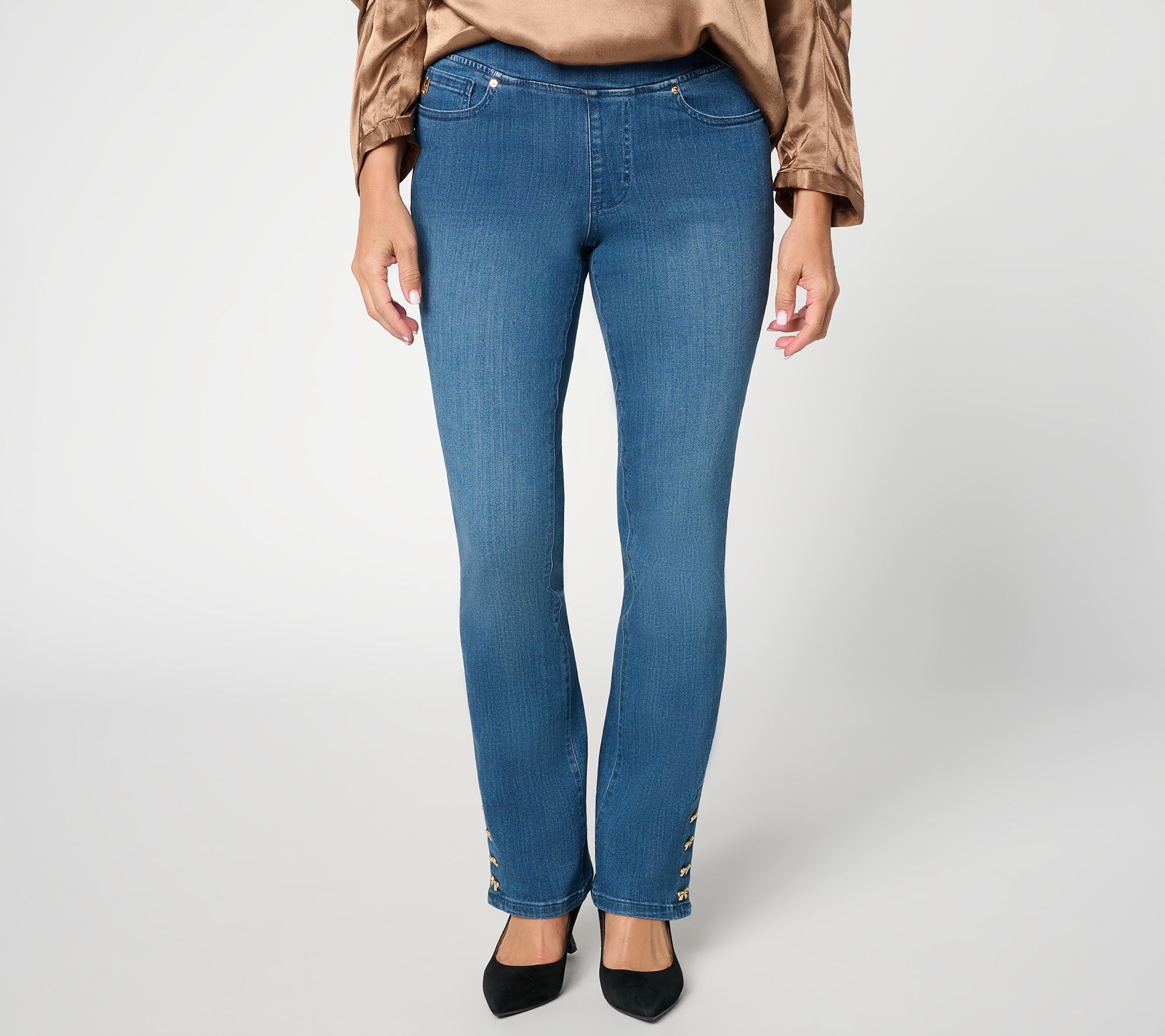 Belle by Kim Gravel Primabelle Gold Bow Button Jeans