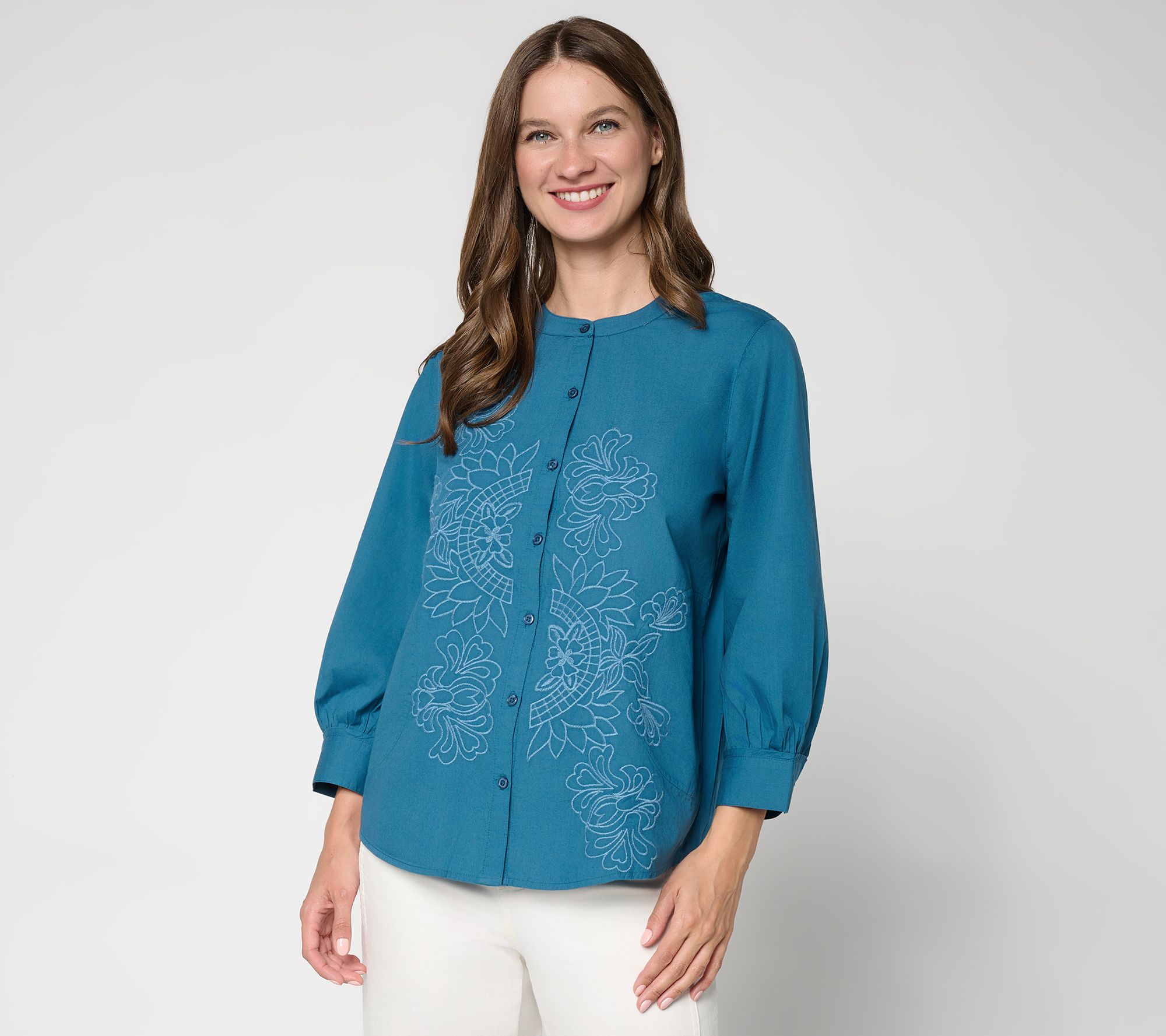 "As Is" LOGO Lavish by Lori Goldstein Button Front Cotton Shirt