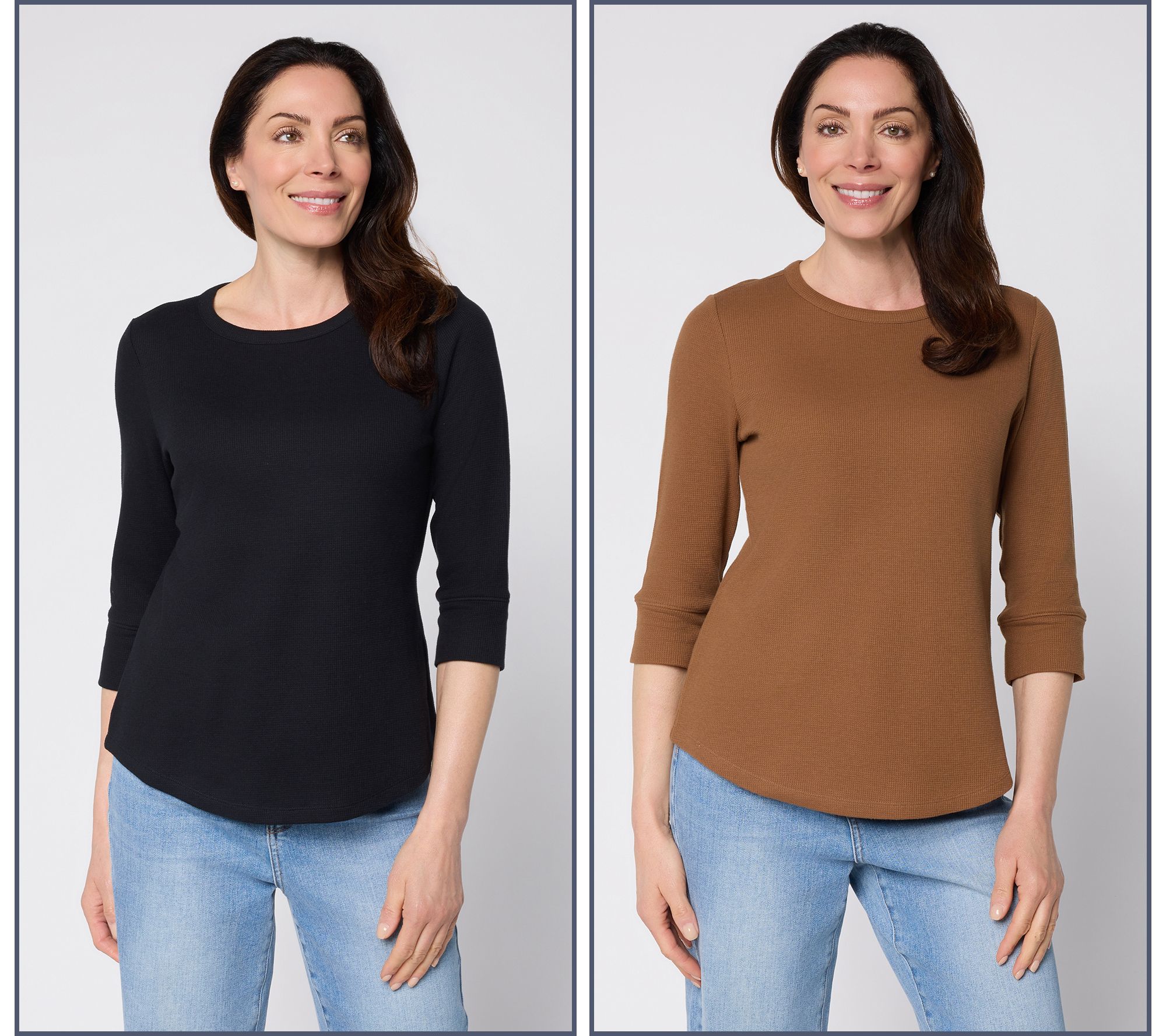 "As Is" Denim & Co. Essentials Waffle Knit 2-Pack Tops