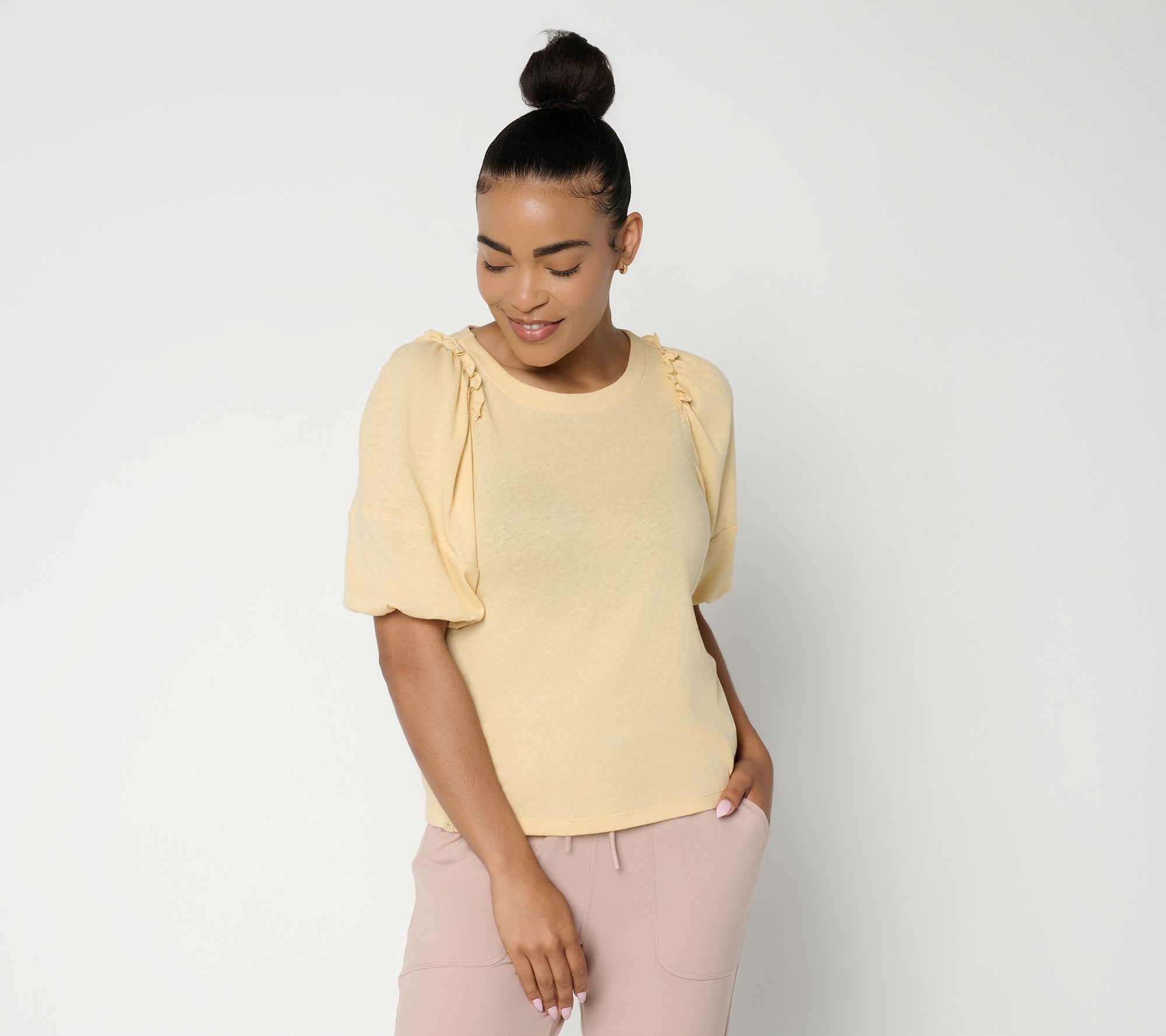"As Is" Barefoot Dreams Slub Jersey Puff Sleeve Tee