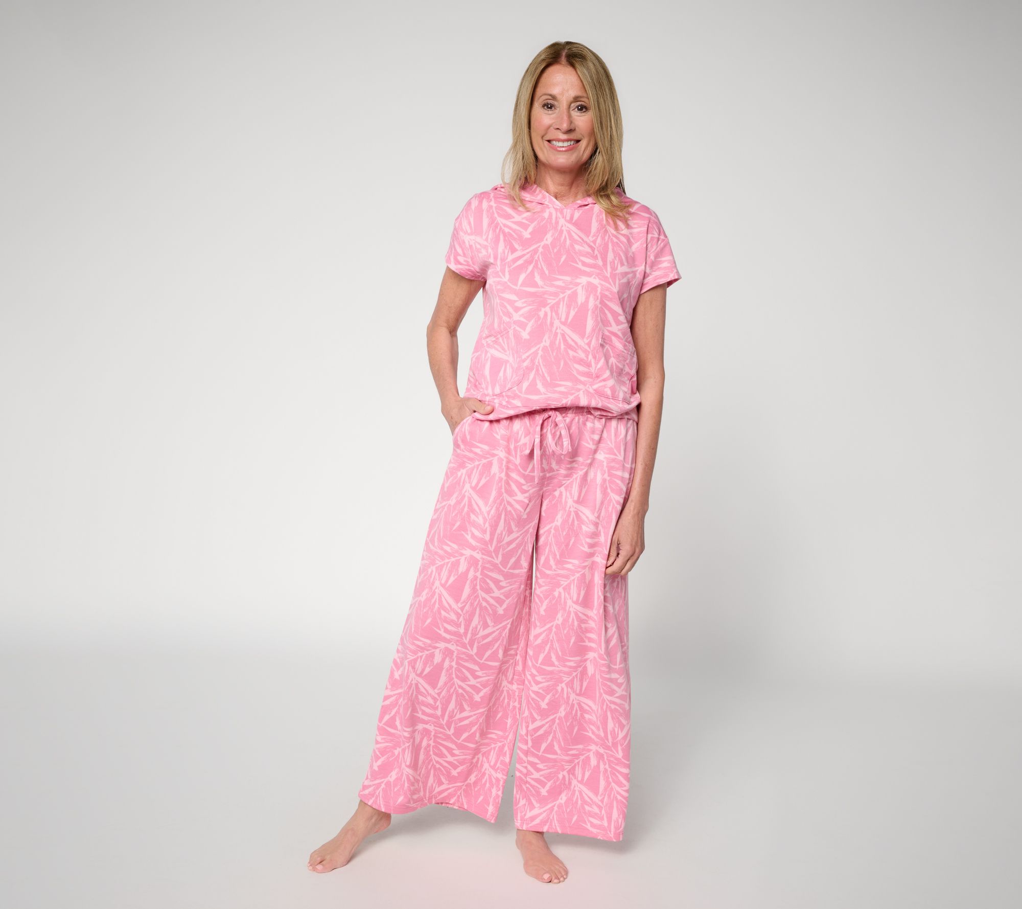 "As Is" MUK LUKS Petite French Terry Hooded Top & Wide Leg Lounge