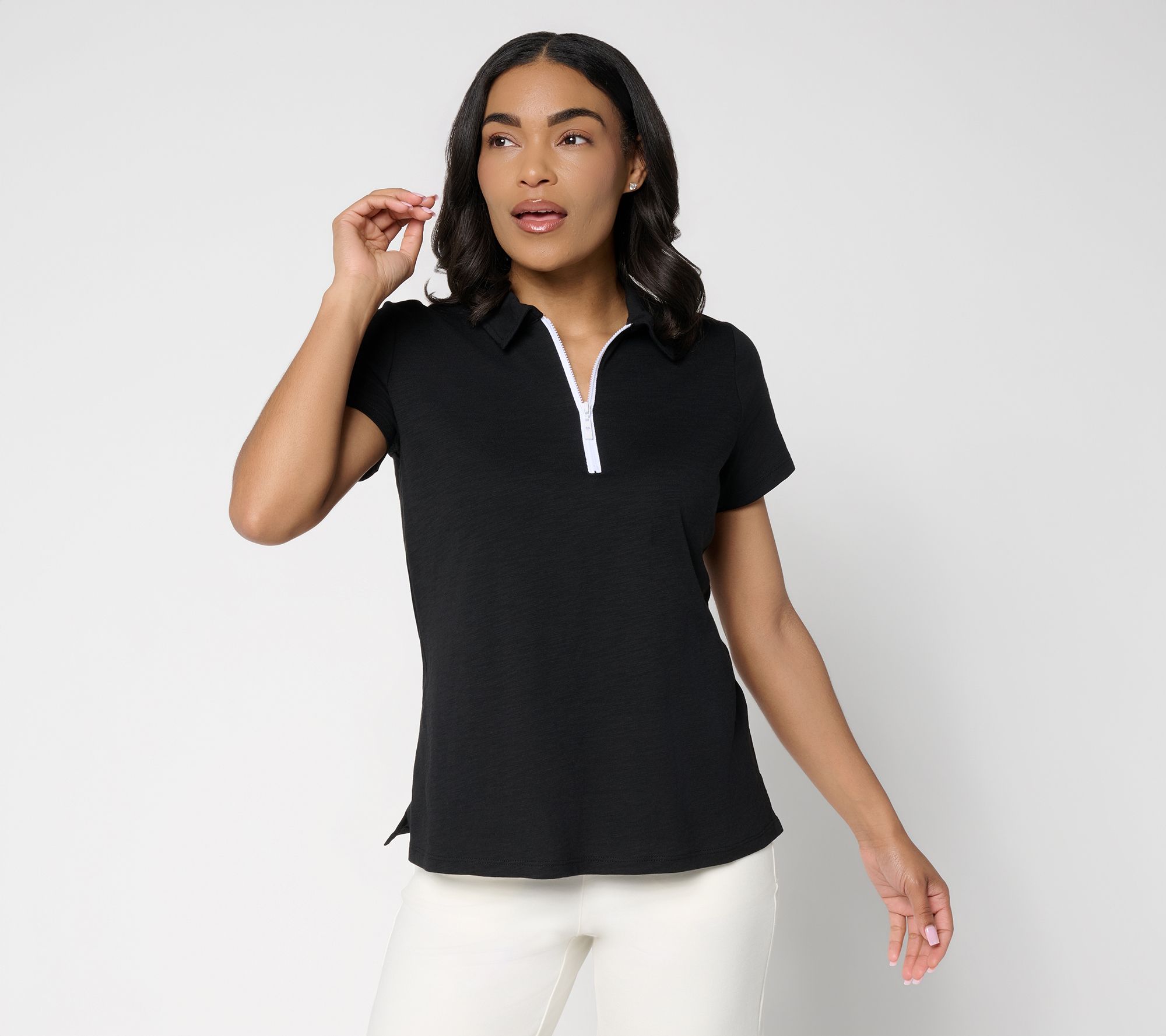 "As Is" Belle by Kim Gravel Slub Knit Electric Pop Half Zip Polo