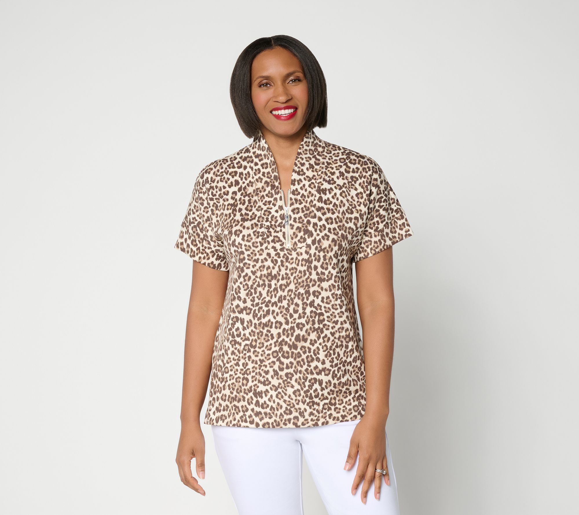 "As Is" Belle by Kim Gravel ScubaLuxe Half Zip Short Sleeve Top